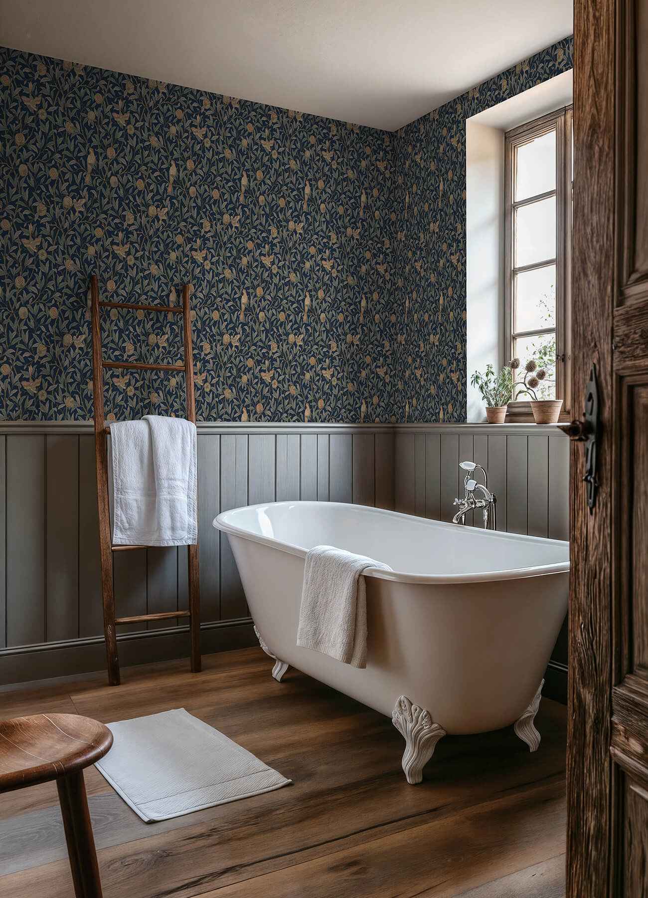 Bird and Pomegranate Indigo Peel and Stick Wallpaper - York Wallcoverings - MCS6590 - York Wallcoverings Wallpaper