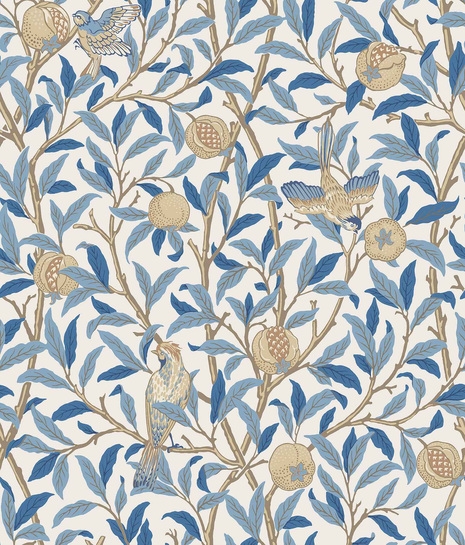Bird and Pomegranate Woad Peel and Stick Wallpaper - York Wallcoverings - MCS6591