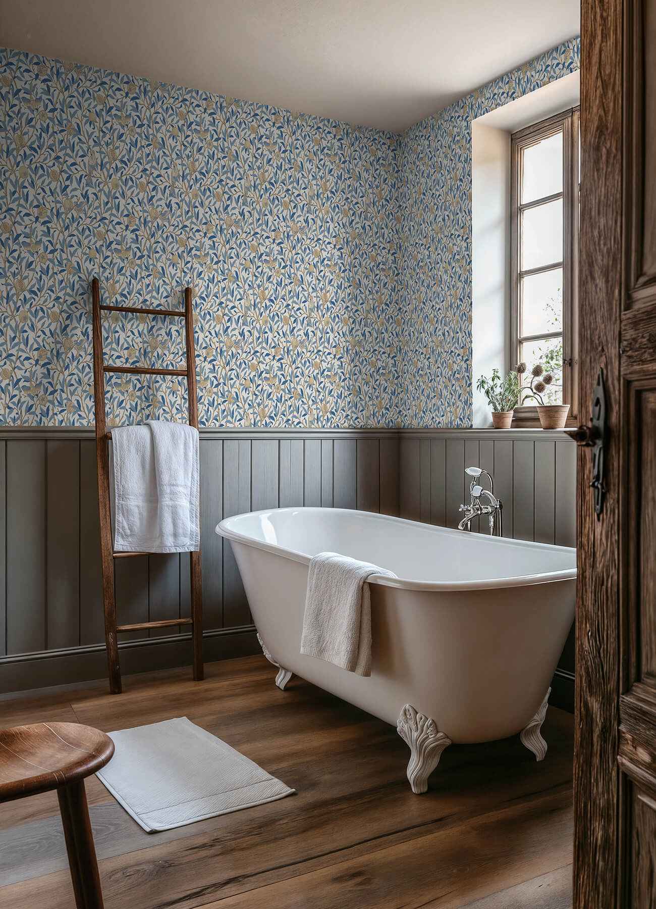 Bird and Pomegranate Woad Peel and Stick Wallpaper - York Wallcoverings - MCS6591 - York Wallcoverings Wallpaper