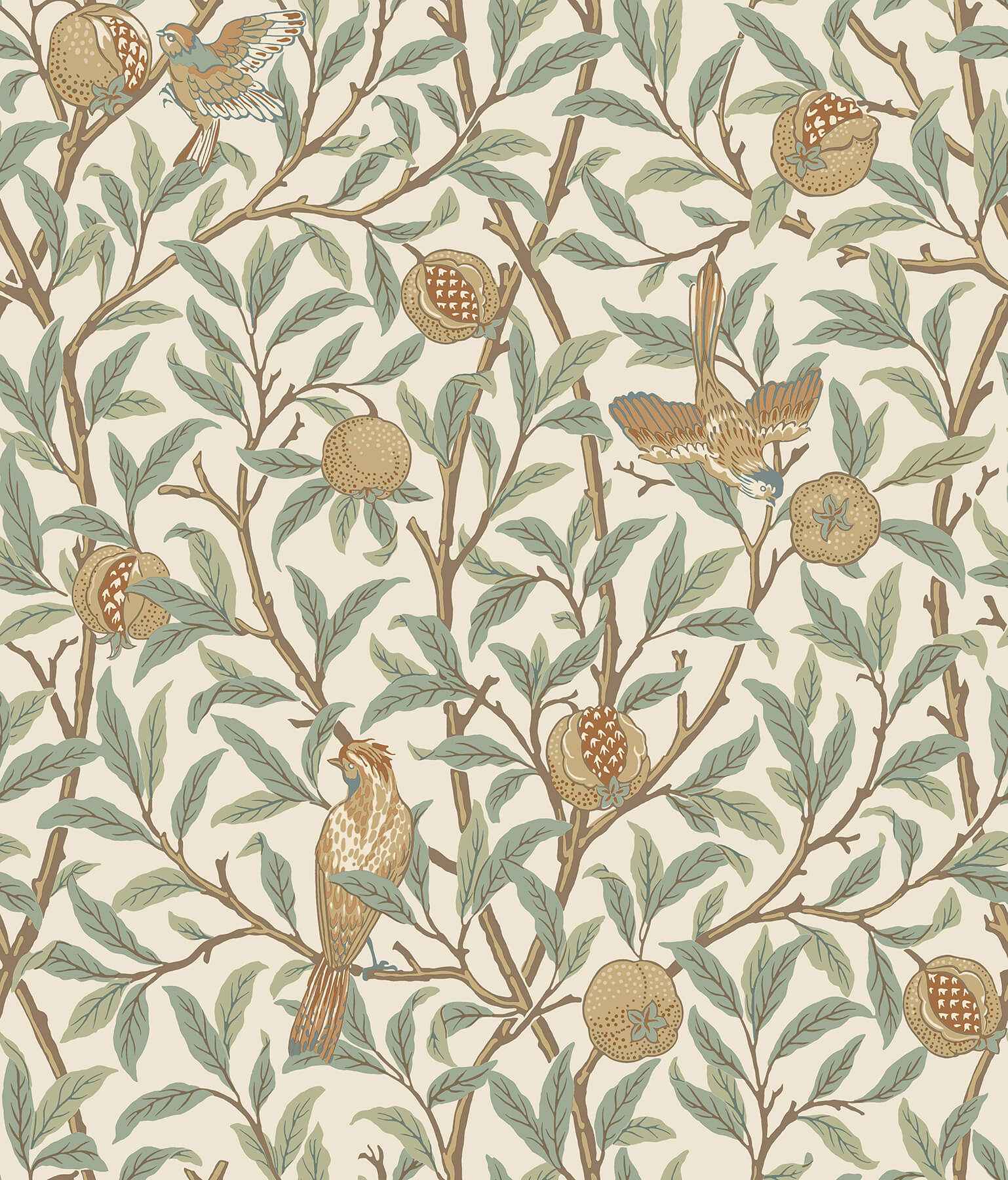 Bird and Pomegranate Linen and Sage Peel and Stick Wallpaper - York Wallcoverings - MCS6593