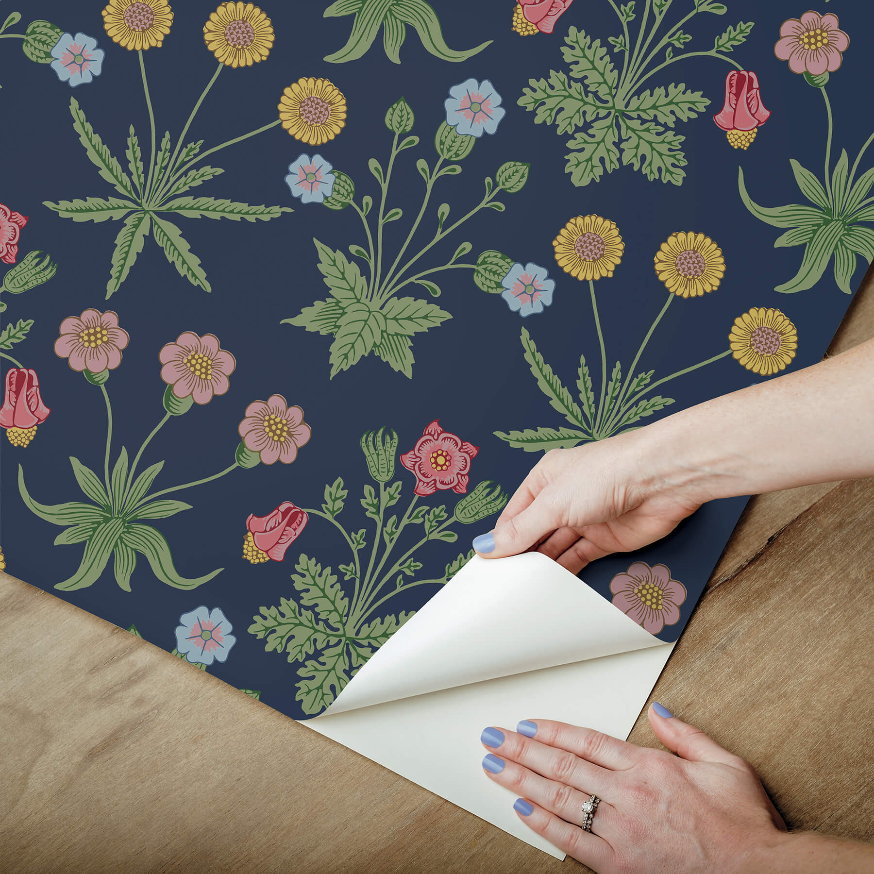 daisy-indigo-peel-and-stick-wallpaper-york-wallcoverings-mcs6597 - York Wallcoverings Wallpaper