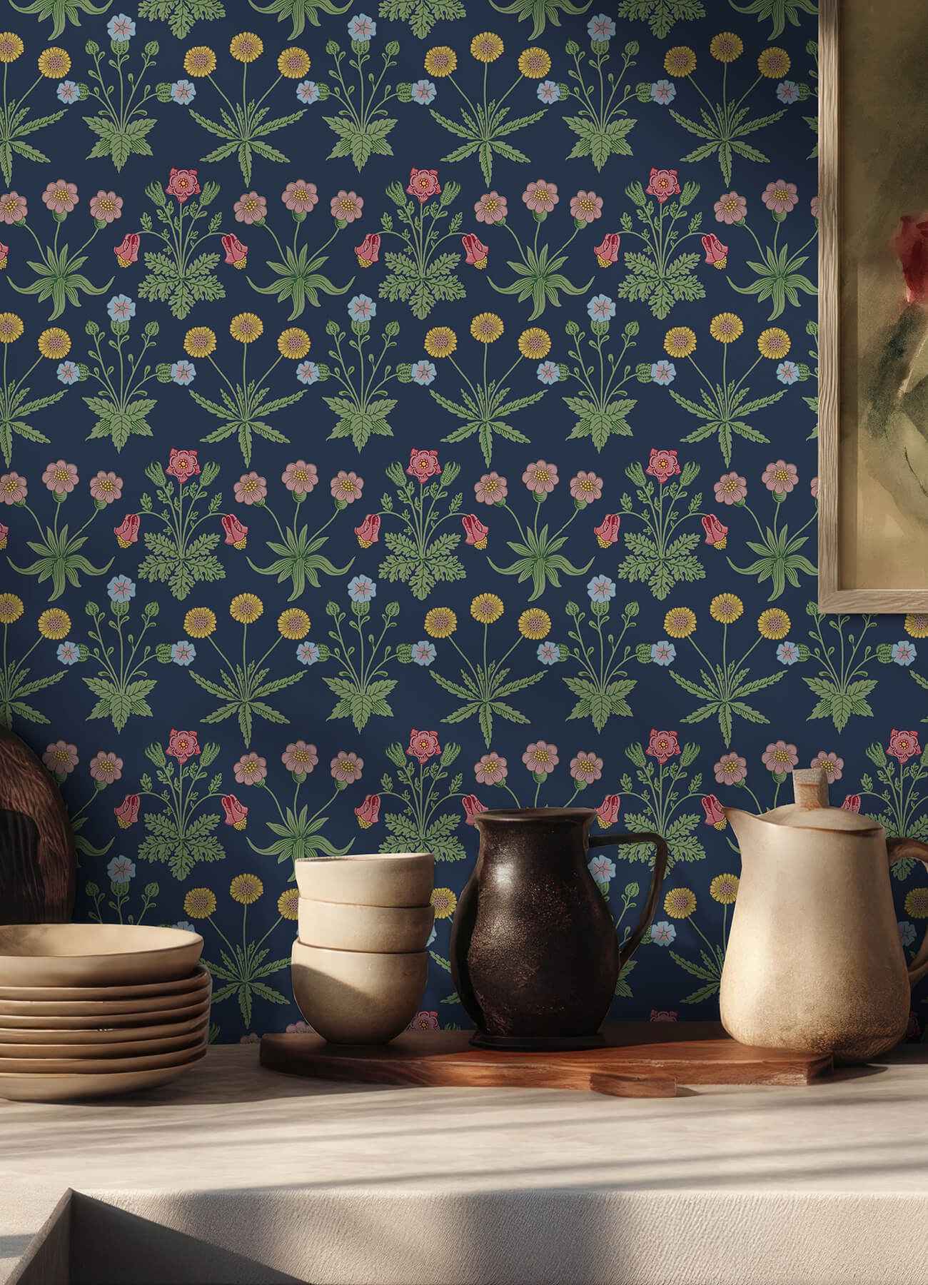 Daisy Indigo Peel and Stick Wallpaper - York Wallcoverings - MCS6597 - York Wallcoverings Wallpaper