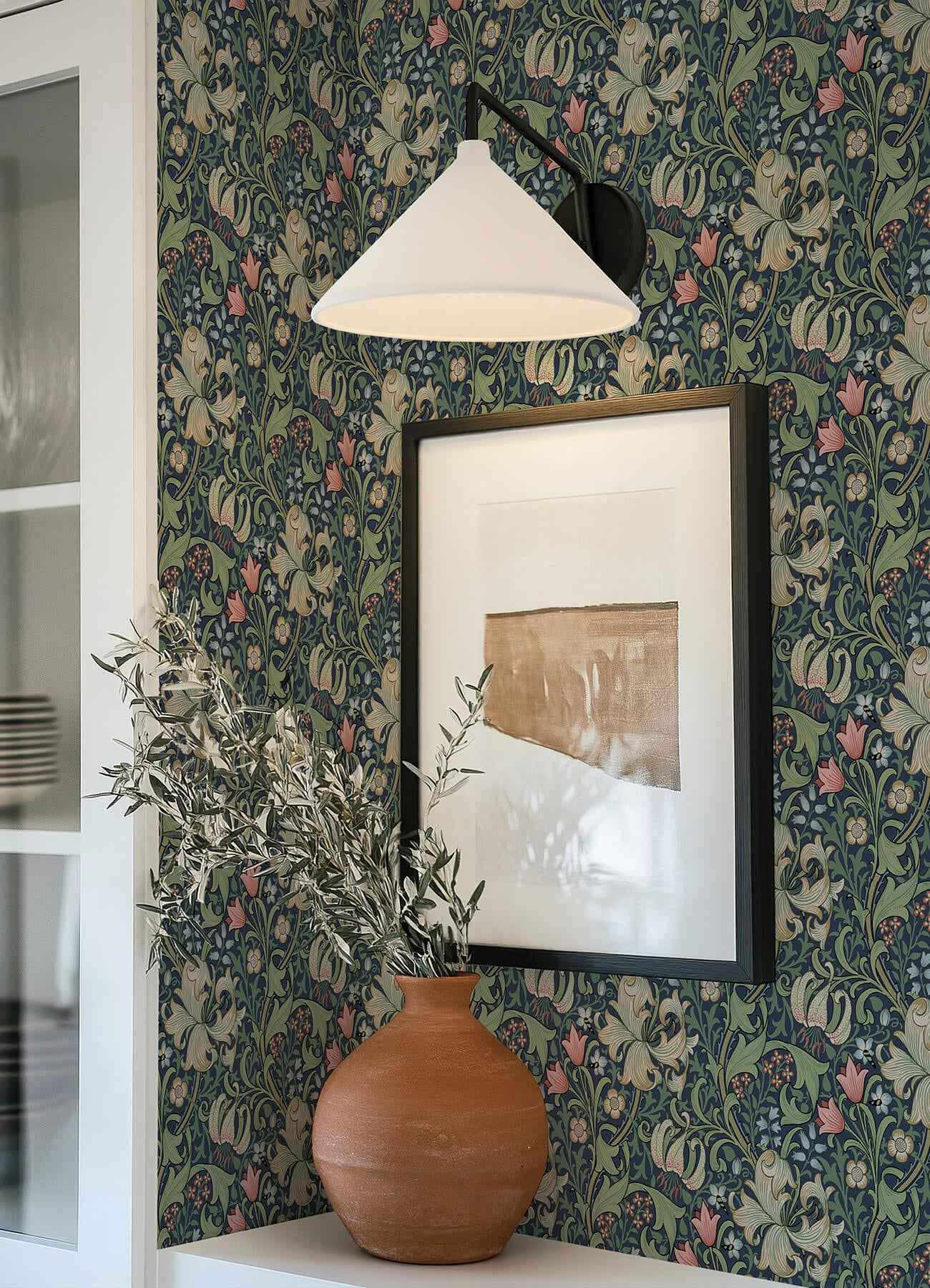 Golden Lily Indigo and Rose Peel and Stick Wallpaper - York Wallcoverings - MCS6602 - York Wallcoverings Wallpaper