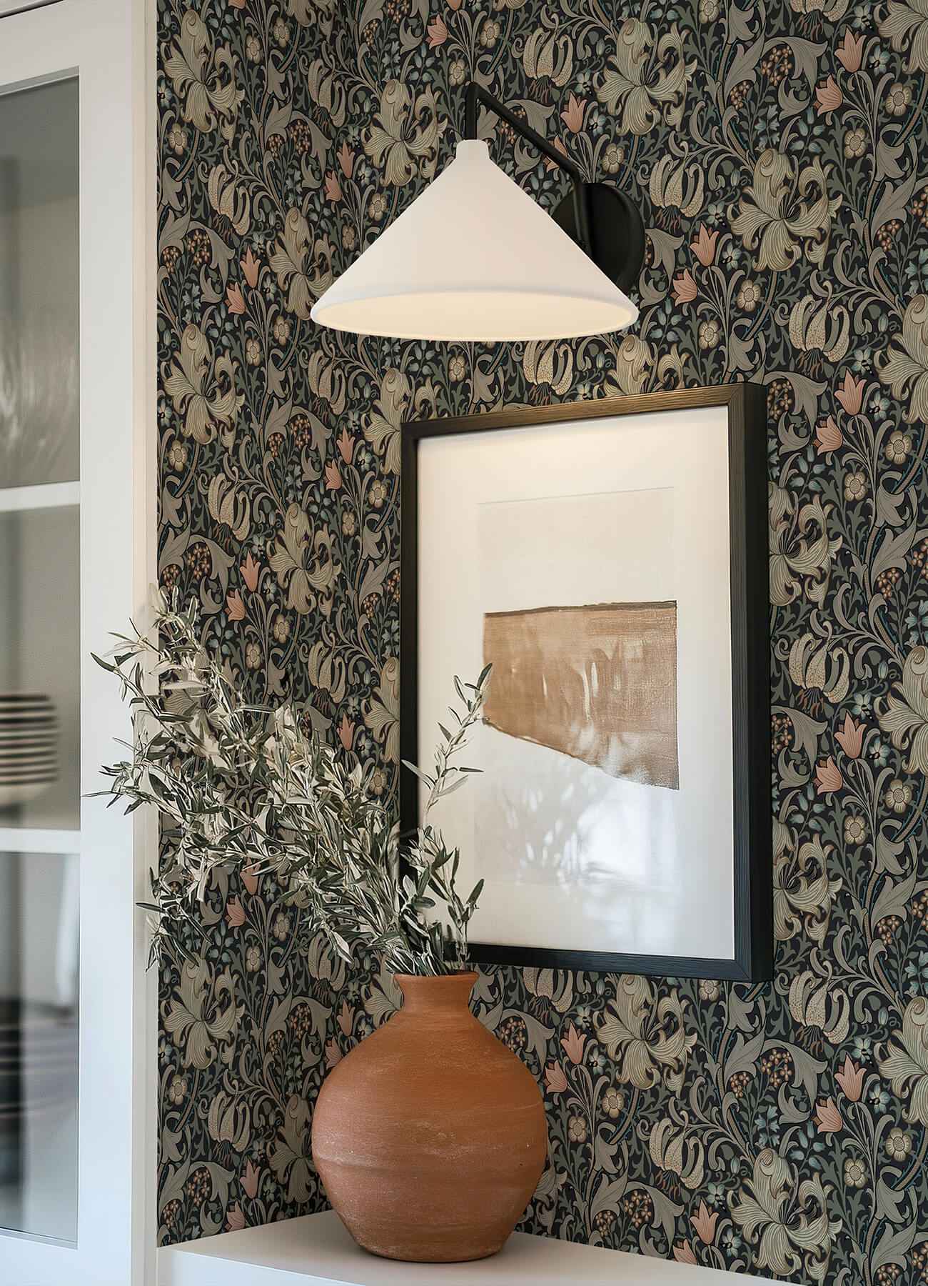 Golden Lily Charcoal and Coral Peel and - York Wallcoverings - MCS6603 - York Wallcoverings Wallpaper