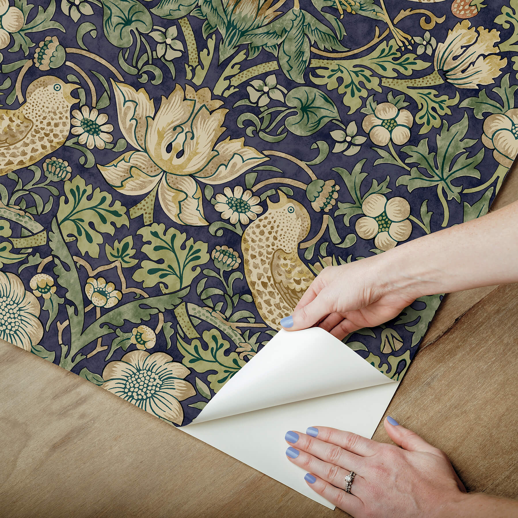 strawberry-thief-ink-blue-peel-and-stick-wallpaper-york-wallcoverings-mcs6615 - York Wallcoverings Wallpaper