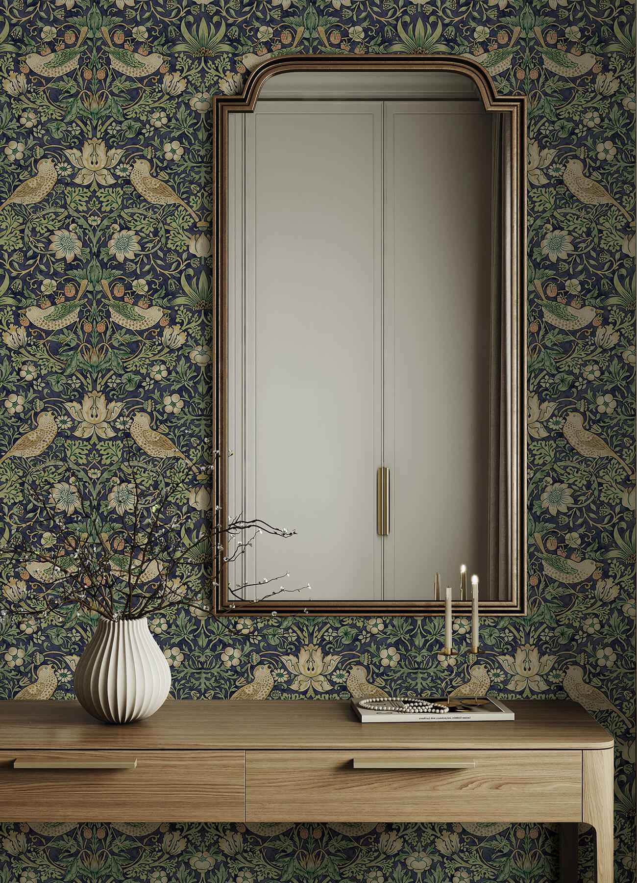 Strawberry Thief Ink Blue Peel and Stick Wallpaper - York Wallcoverings - MCS6615 - York Wallcoverings Wallpaper