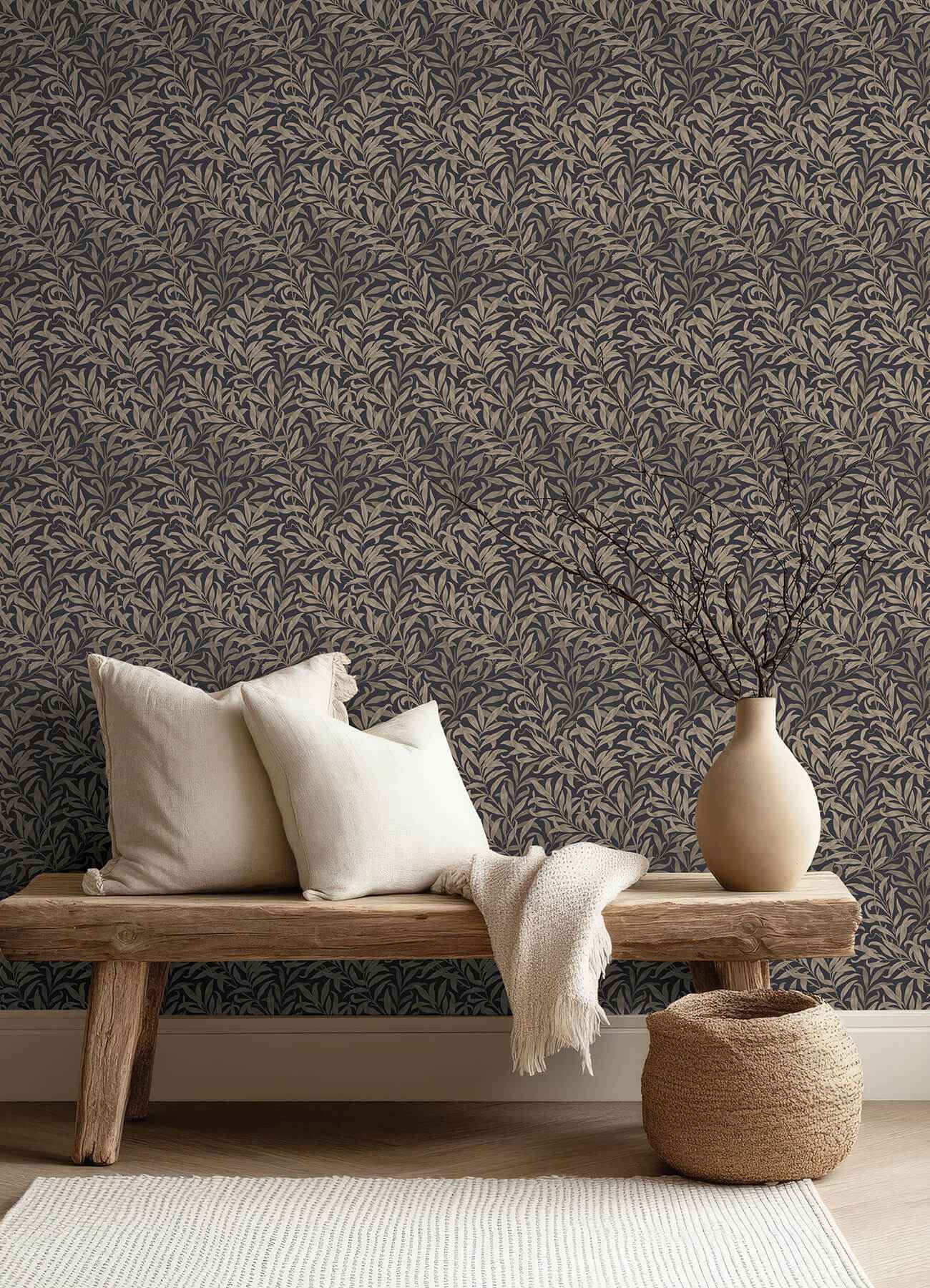 Willow Boughs Charcoal Peel and Stick Wallpaper - York Wallcoverings - MCS6621 - York Wallcoverings Wallpaper