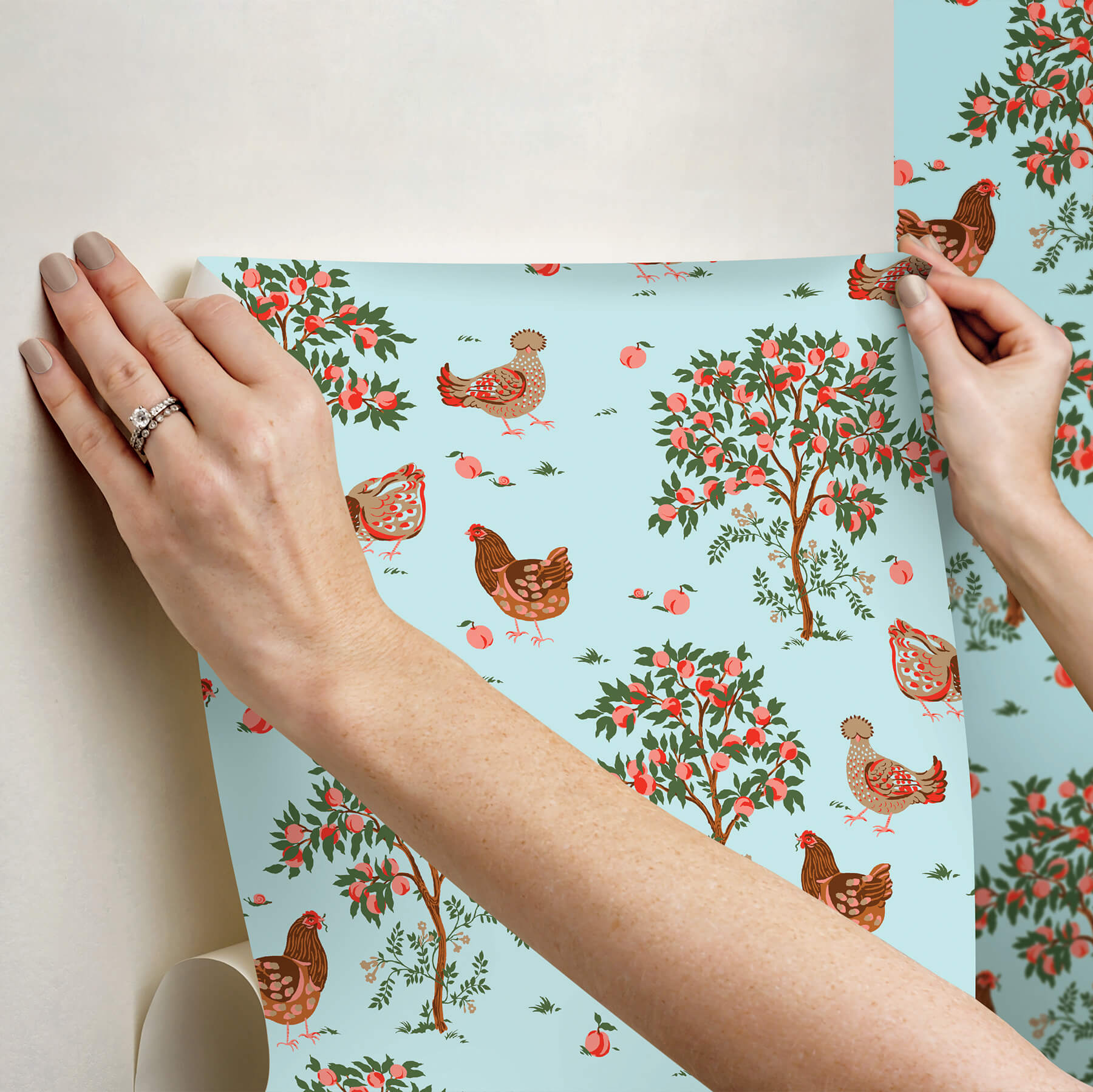 hen-house-aqua-peel-and-stick-wallpaper-york-wallcoverings-pfs6562 - York Wallcoverings Wallpaper