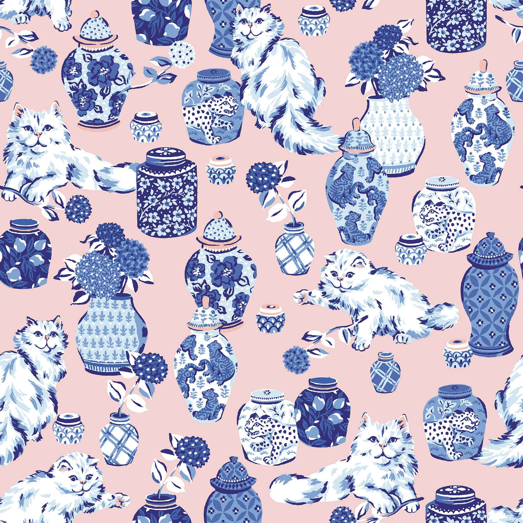 Fancy Cats Pink Peel and Stick Wallpaper - York Wallcoverings - PFS6564 - York Wallcoverings Wallpaper