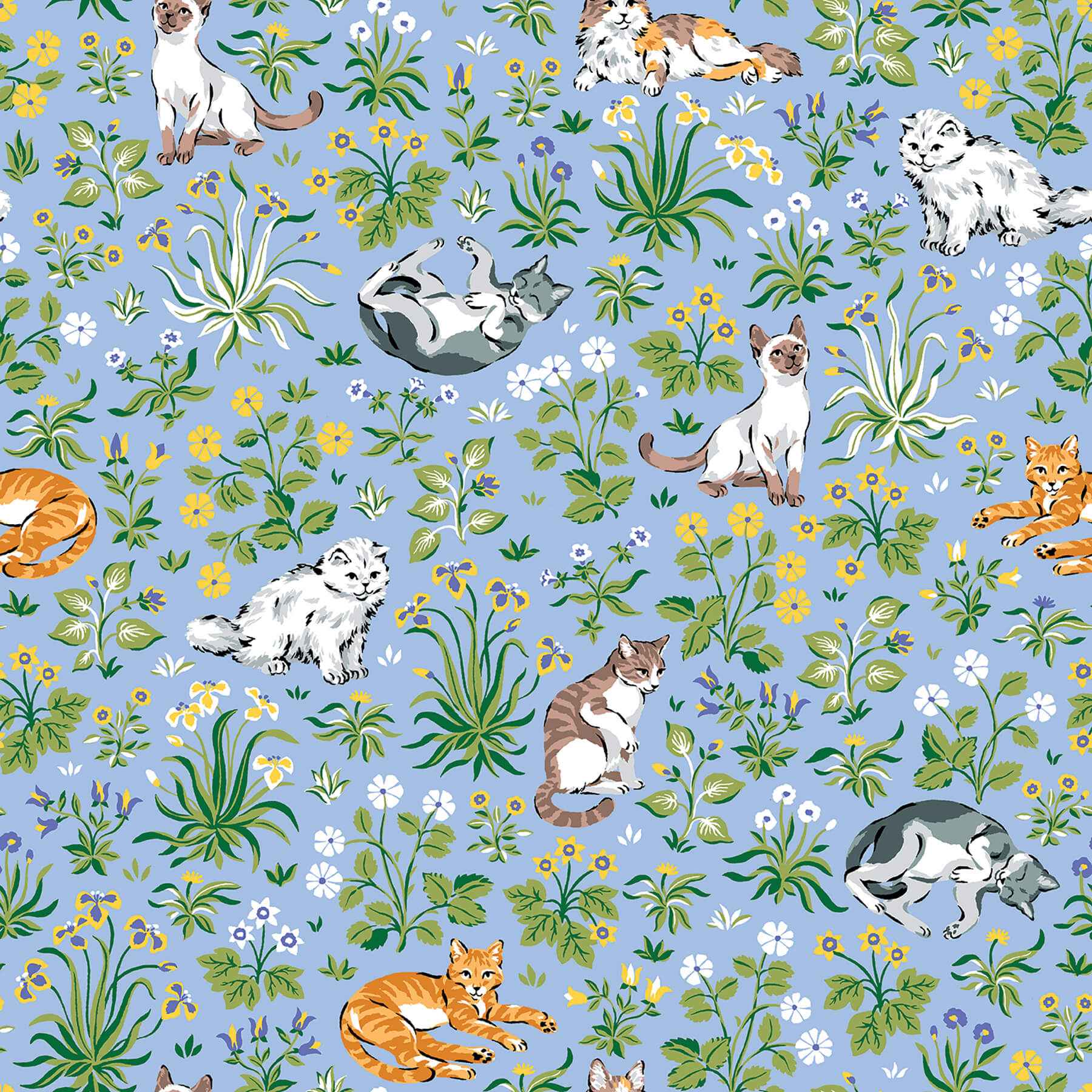 Must Love Cats Blue Peel and Stick Wallpaper - York Wallcoverings - PFS6567