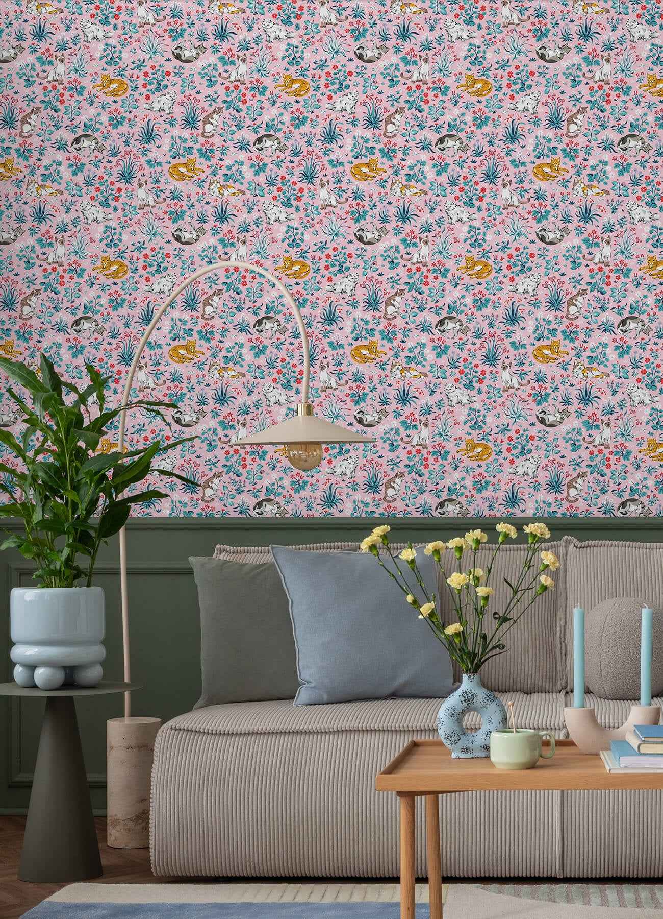 Must Love Cats Pink Peel and Stick Wallpaper - York Wallcoverings - PFS6569 - York Wallcoverings Wallpaper
