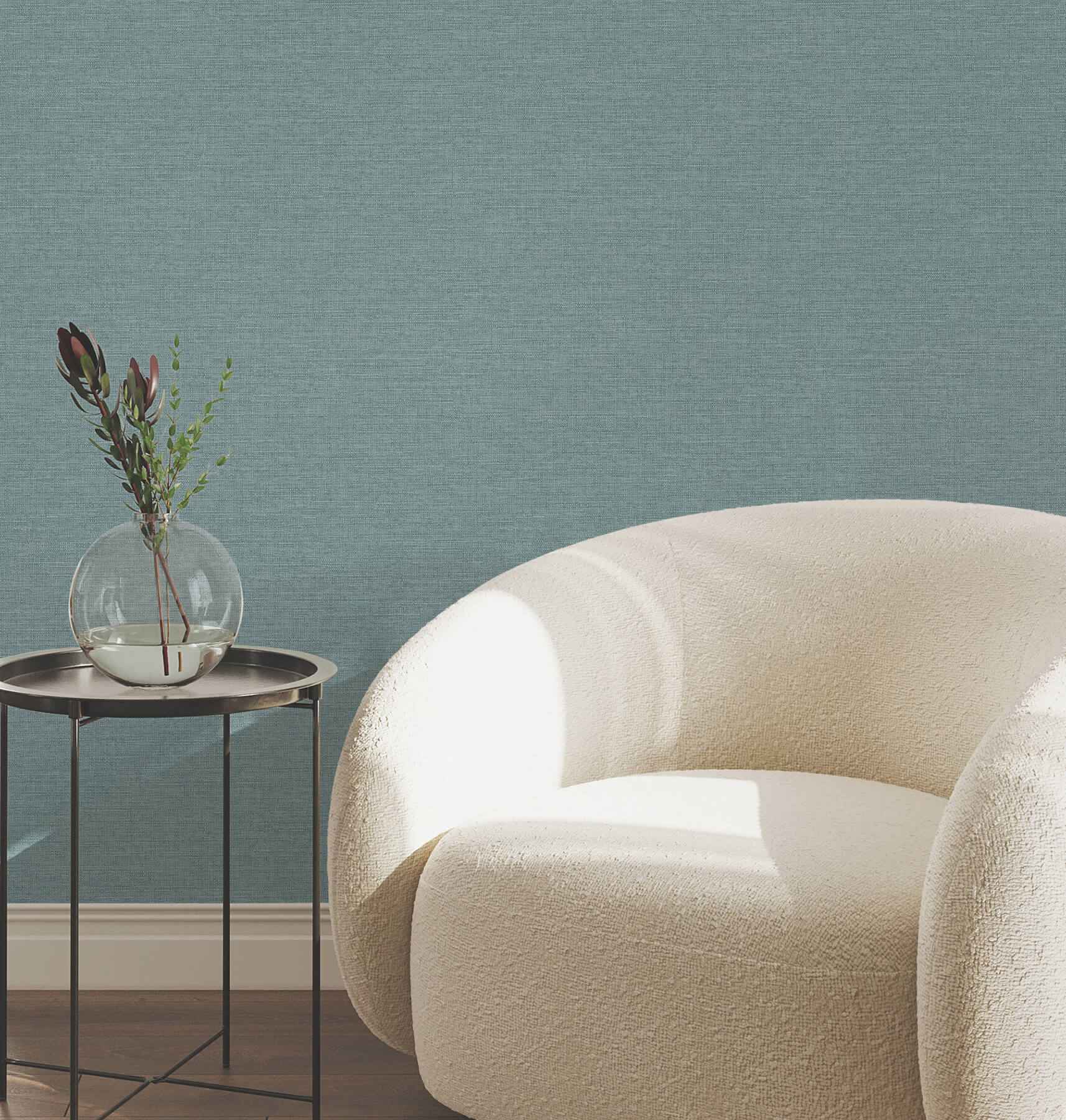 Terrene Teal Faux Linen Wallpaper - York Wallcoverings - UW1019N - York Wallcoverings Wallpaper