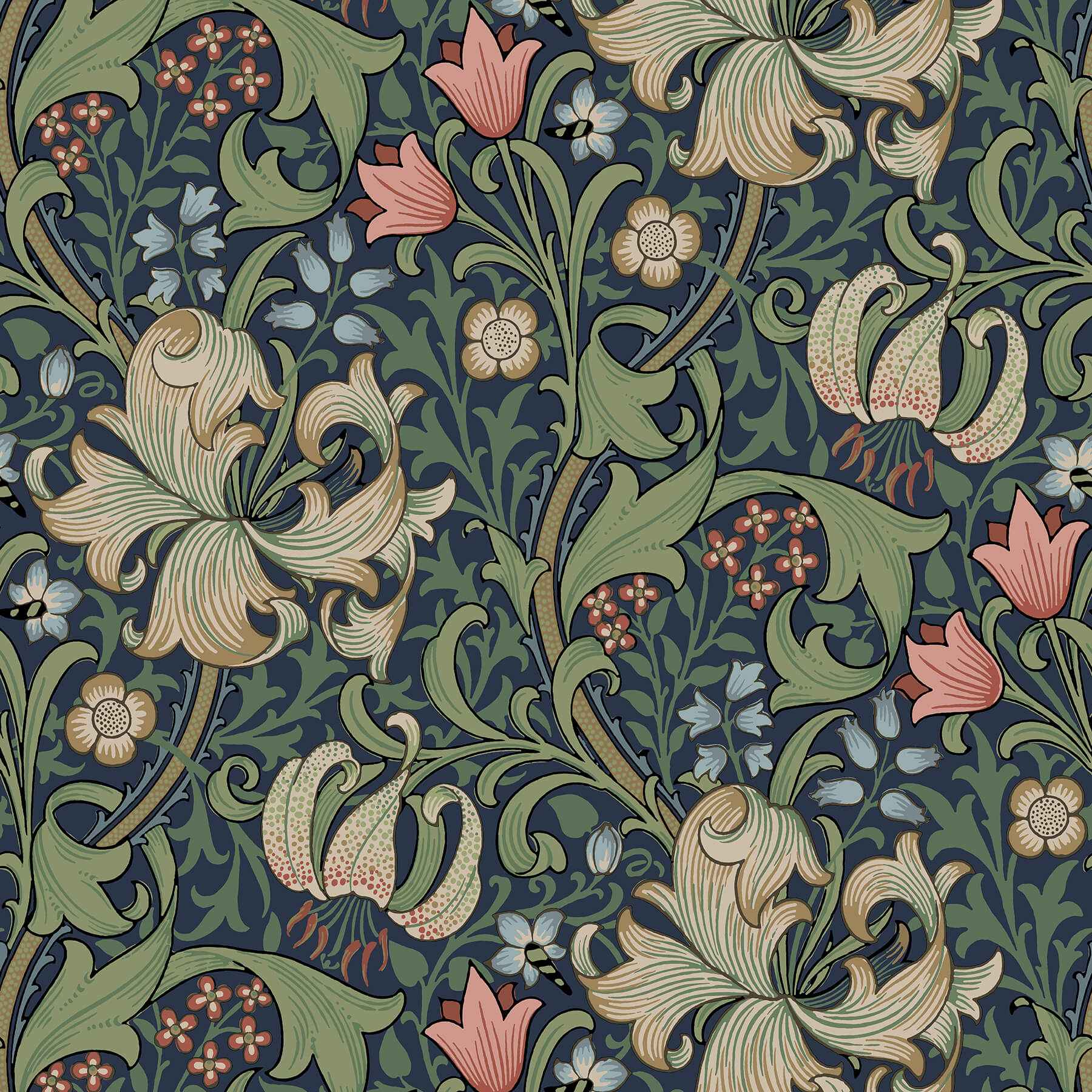 Golden Lily Indigo and Rose Peel and Stick Wallpaper - York Wallcoverings - MCS6602 - York Wallcoverings Wallpaper