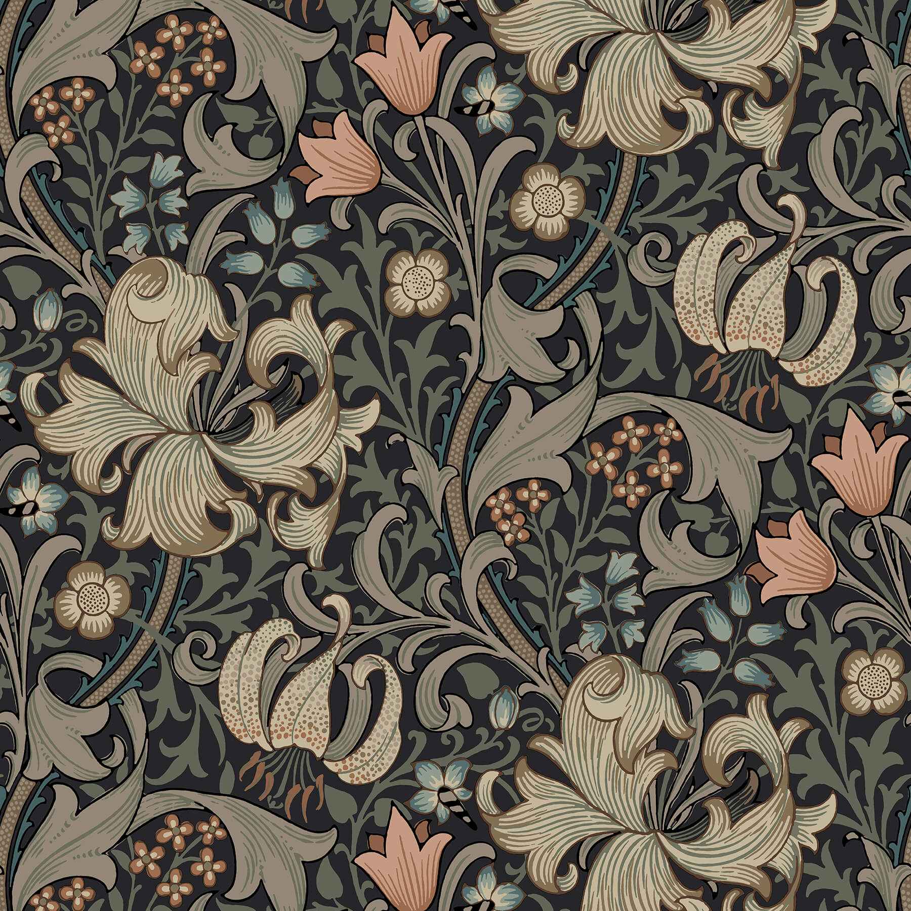 Golden Lily Charcoal and Coral Peel and - York Wallcoverings - MCS6603