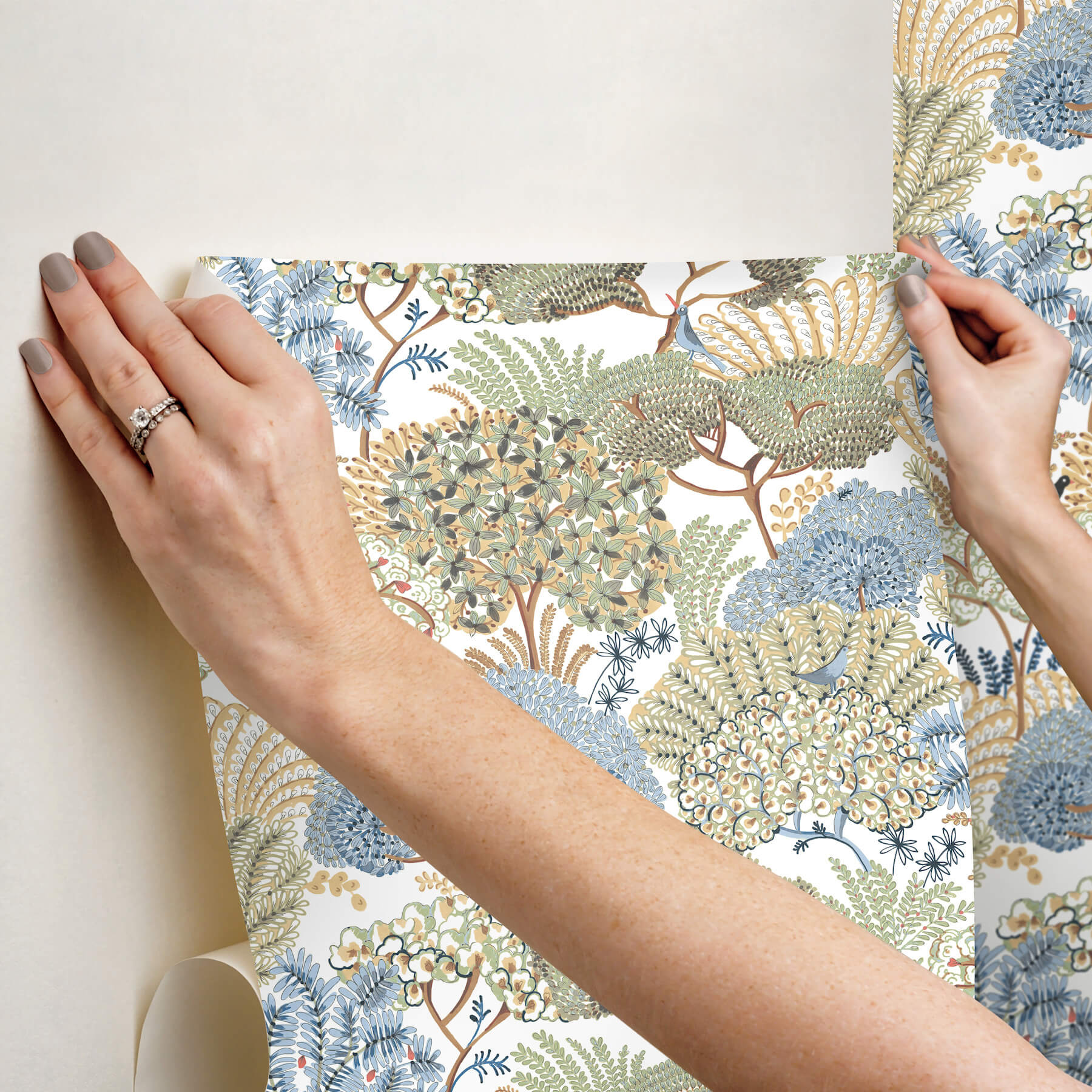 everbloom-forest-butter-botanical-peel-stick-wallpaper-york-wallcoverings-psw1695rl - York Wallcoverings Wallpaper