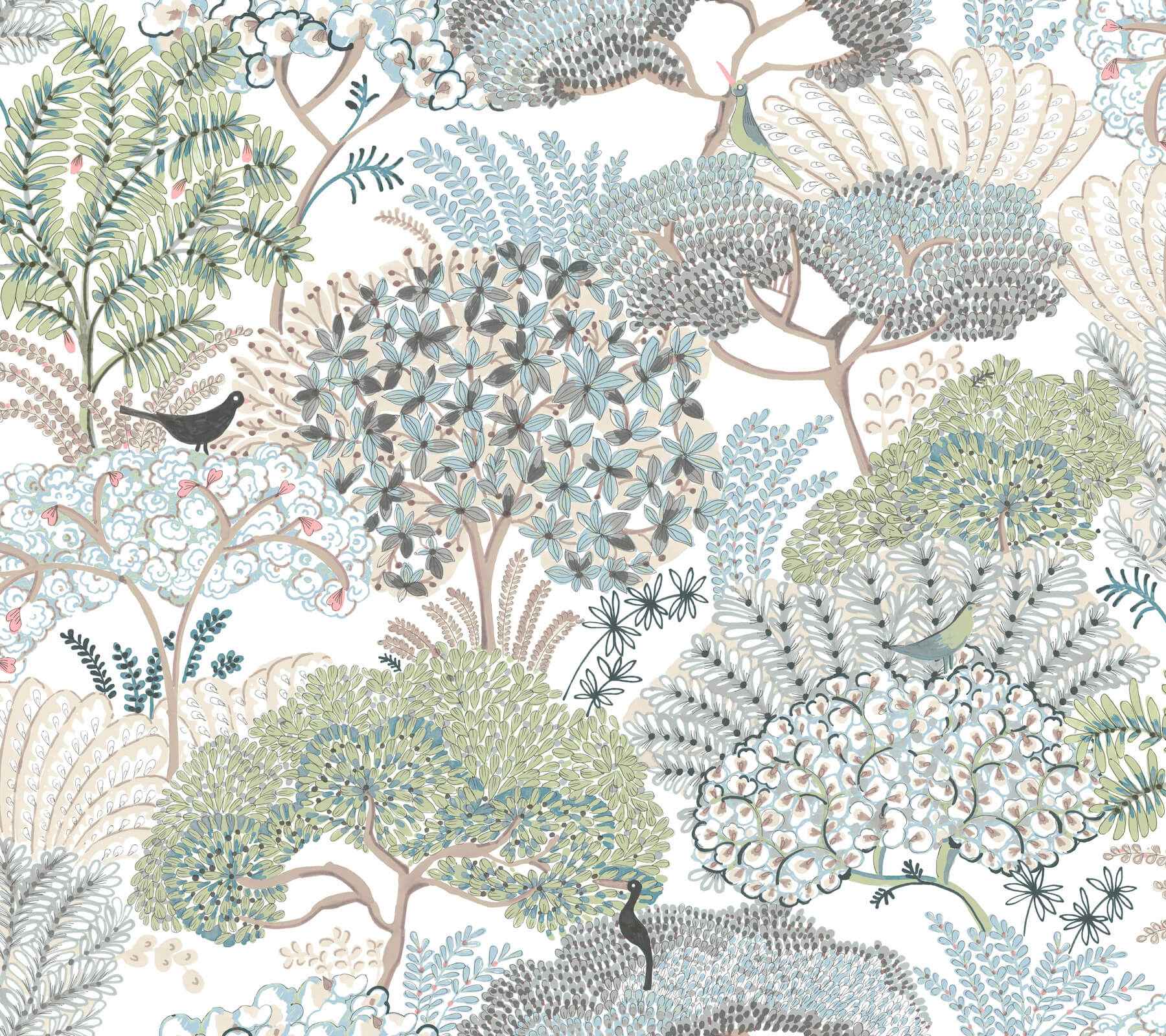 Everbloom Forest Aqua Botanical Peel Stick Wallpaper - York Wallcoverings - PSW1696RL