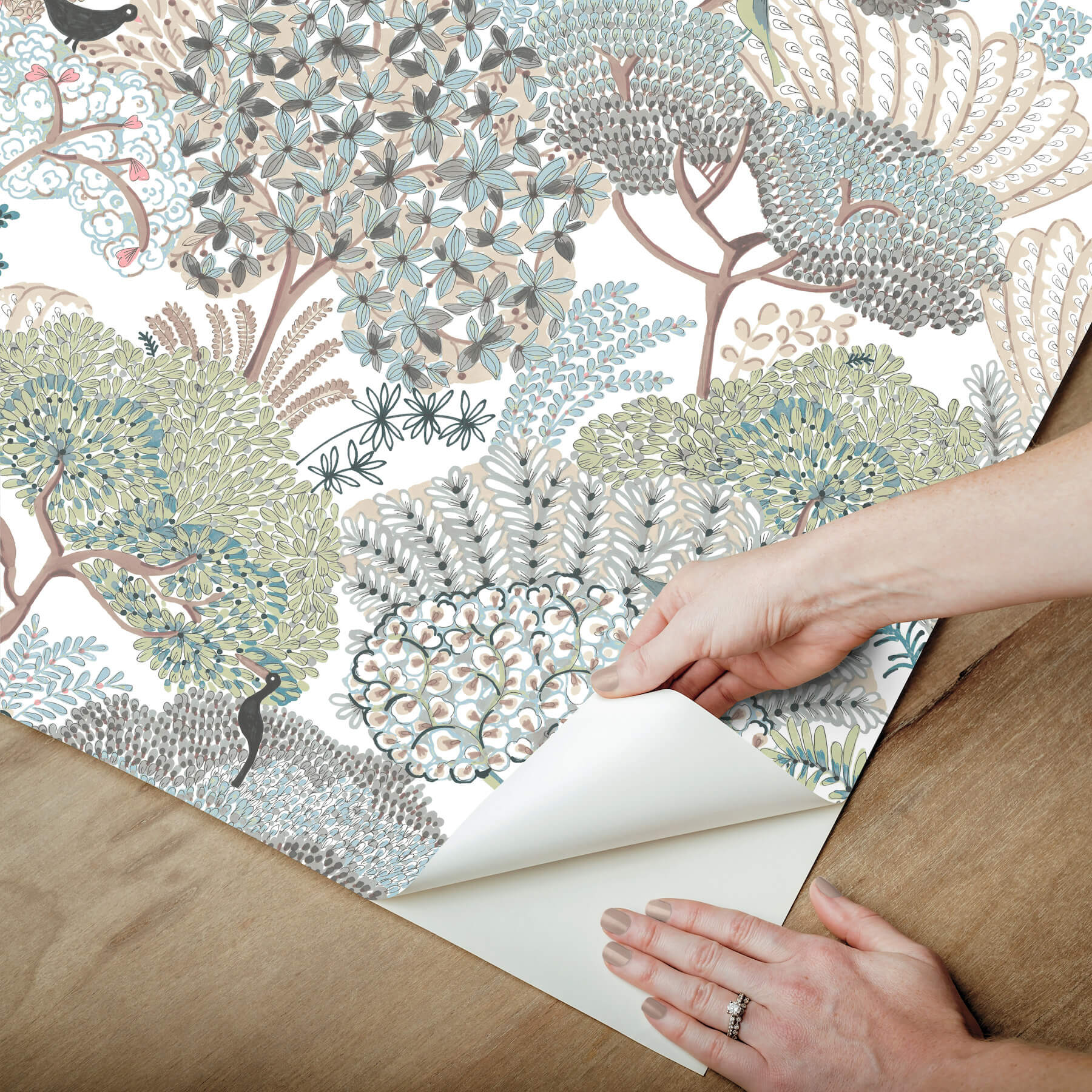 everbloom-forest-aqua-botanical-peel-stick-wallpaper-york-wallcoverings-psw1696rl - York Wallcoverings Wallpaper