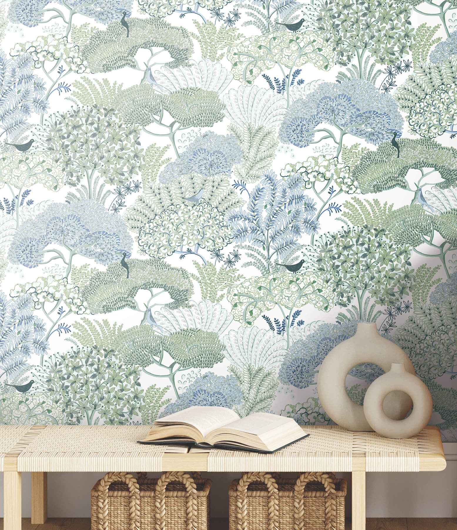 Everbloom Forest Green Botanical Peel Stick Wallpaper - York Wallcoverings - PSW1697RL - York Wallcoverings Wallpaper