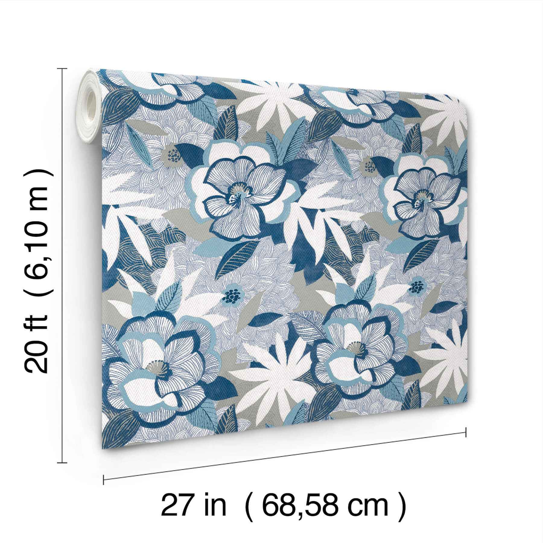 Fantasium Blue Floral Peel Stick Wallpaper - York Wallcoverings - PSW1699RL - York Wallcoverings Wallpaper