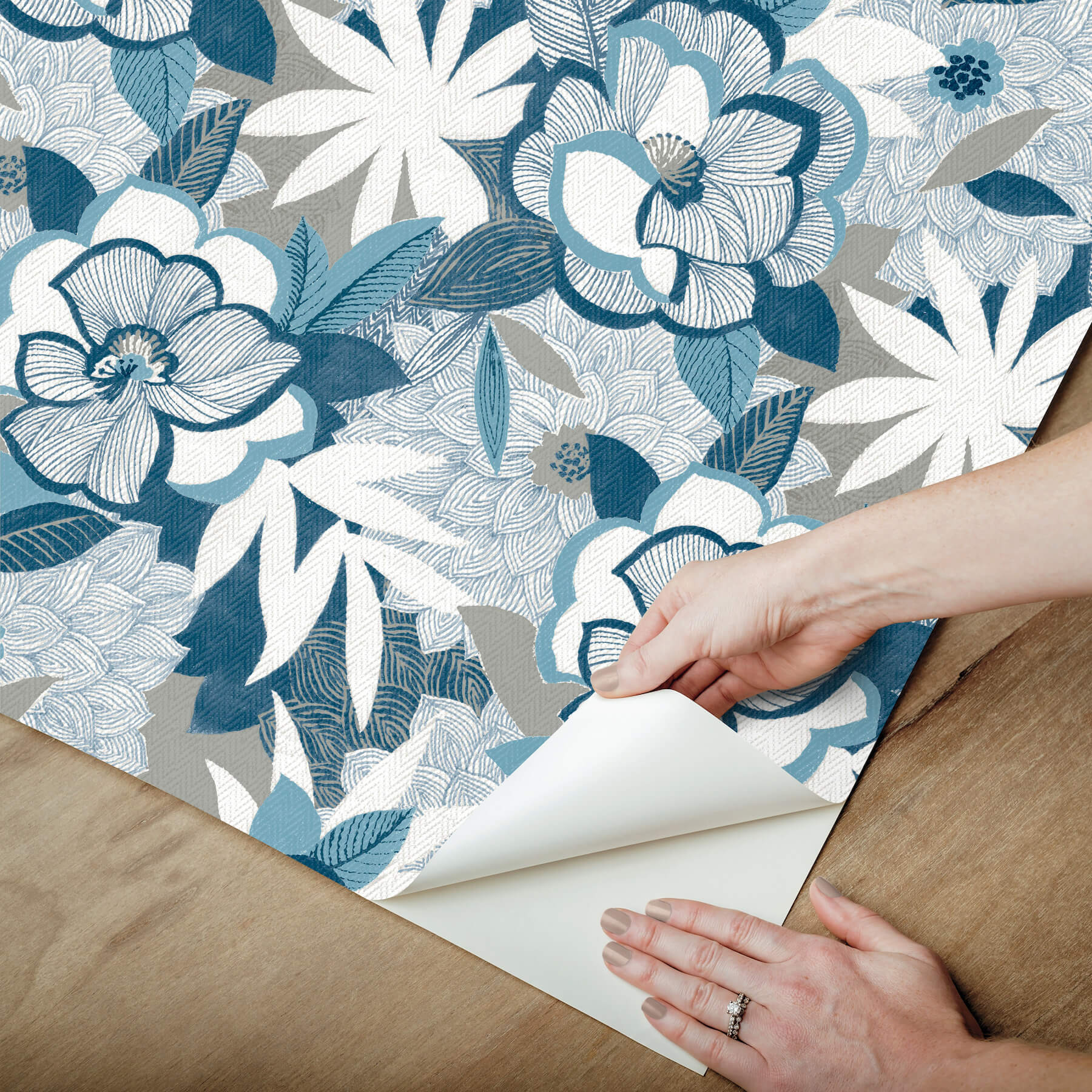fantasium-blue-floral-peel-stick-wallpaper-york-wallcoverings-psw1699rl - York Wallcoverings Wallpaper