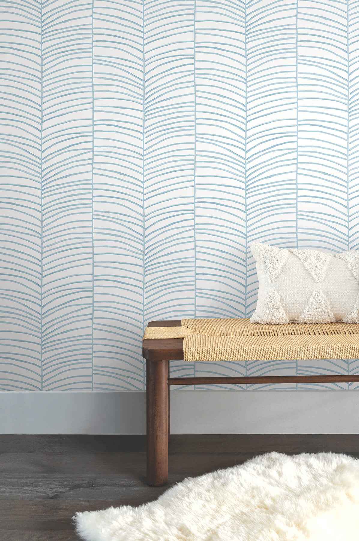 Cascade Palm Blue Chic Tropics Peel and - York Wallcoverings - PSW1703RL - York Wallcoverings Wallpaper