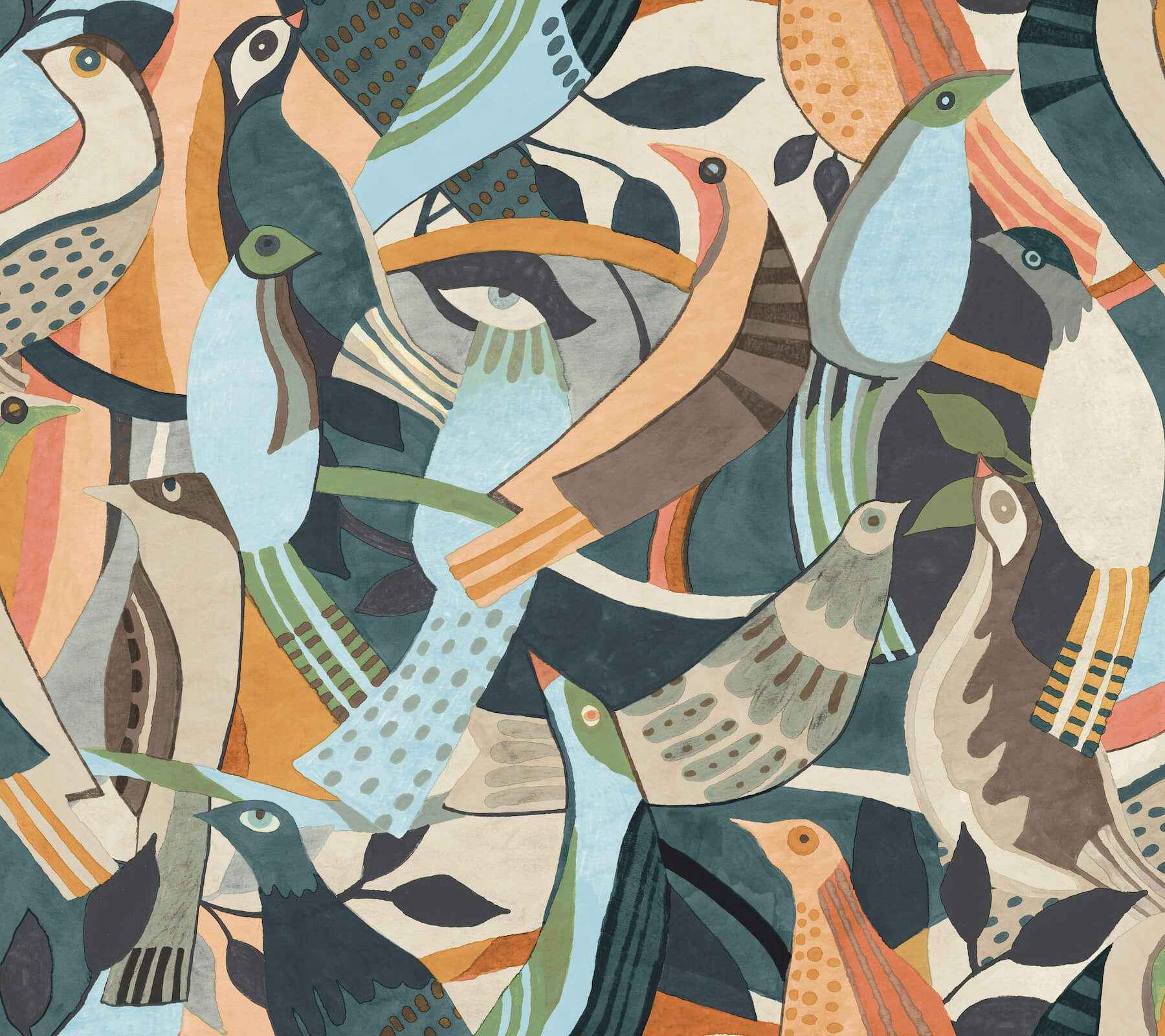 Fauvist Flock Coral Abstract Peel Stick Wallpaper - York Wallcoverings - PSW1707RL - York Wallcoverings Wallpaper