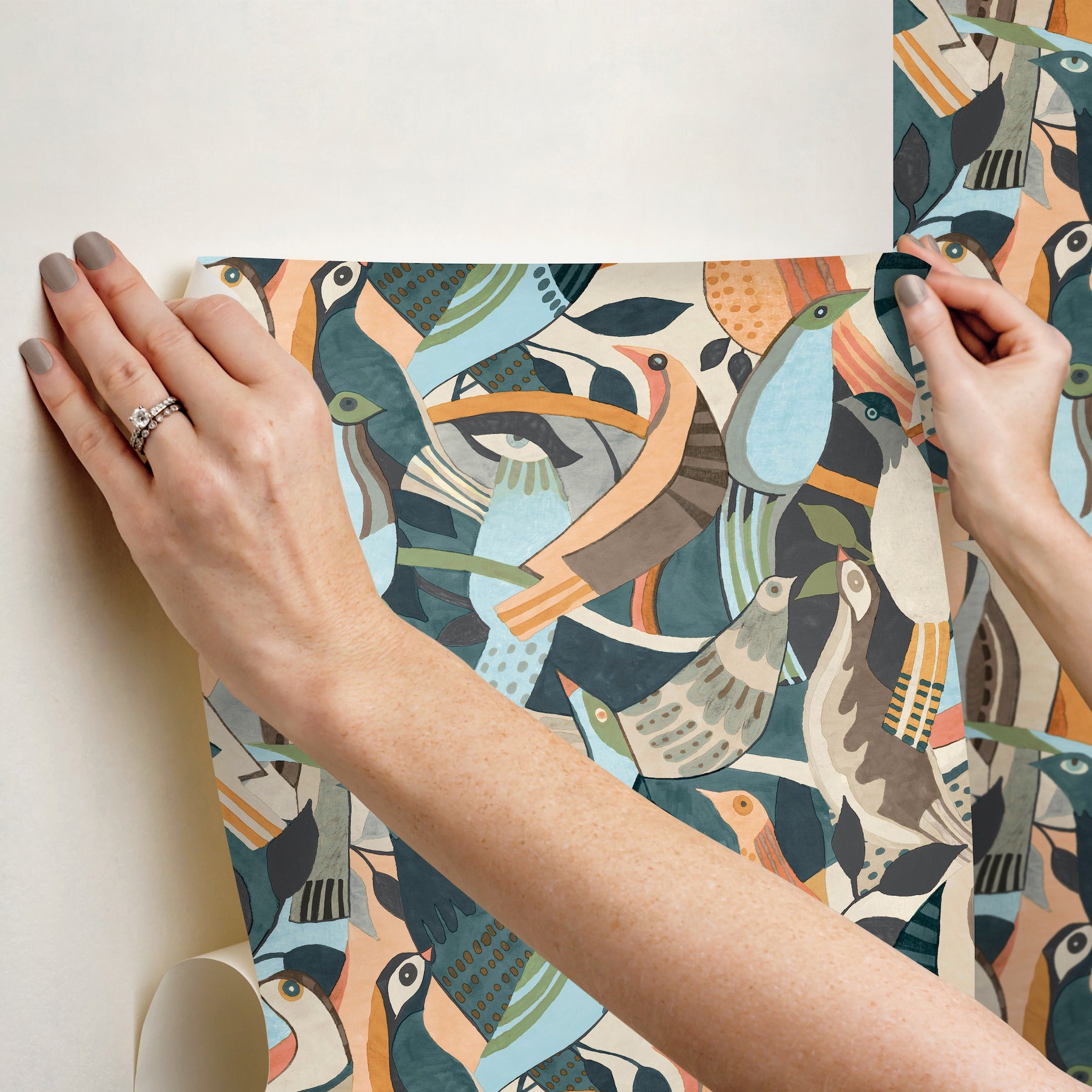 fauvist-flock-coral-abstract-peel-stick-wallpaper-york-wallcoverings-psw1707rl - York Wallcoverings Wallpaper