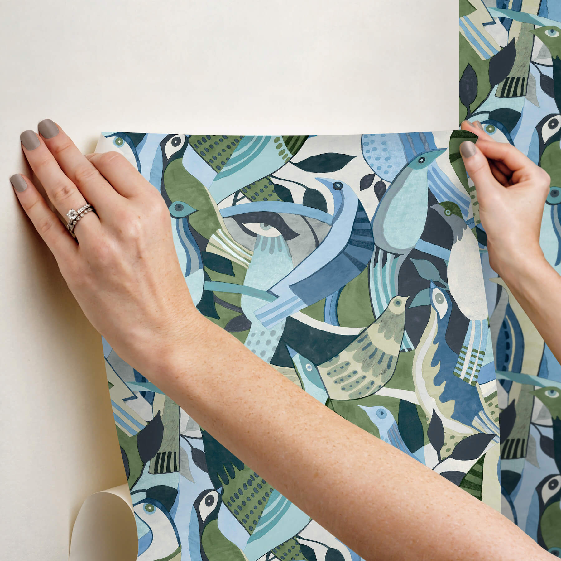 fauvist-flock-green-abstract-peel-stick-wallpaper-york-wallcoverings-psw1708rl - York Wallcoverings Wallpaper
