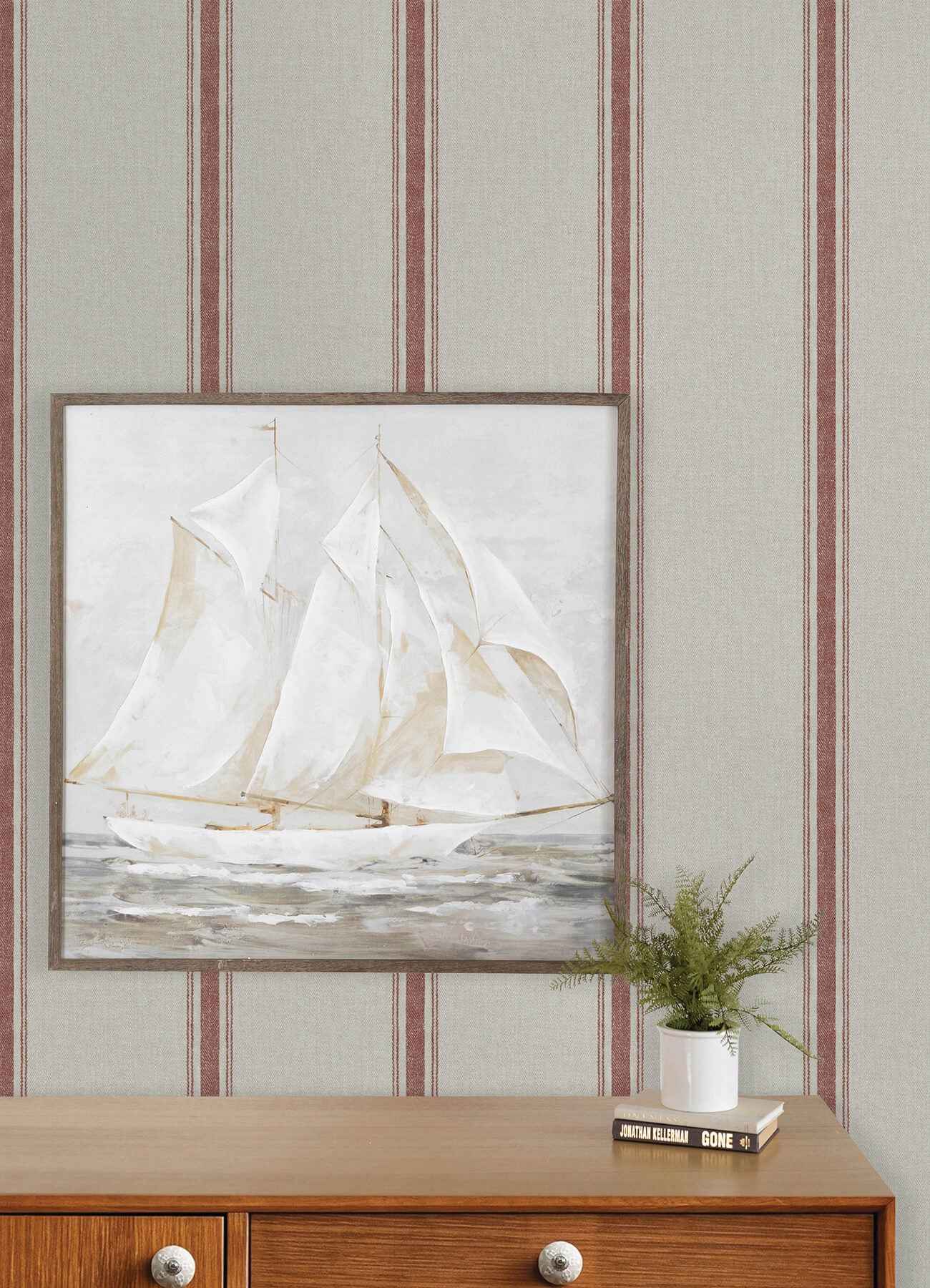 Linette Red Fabric Stripe Wallpaper - York Wallcoverings - 4192-12464 - York Wallcoverings Wallpaper