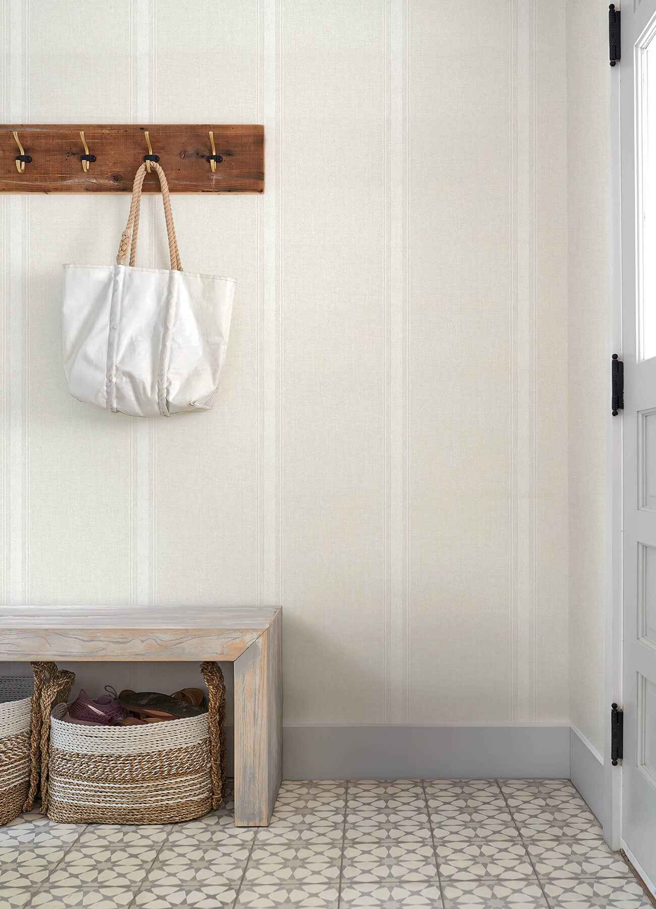 Linette Cream Fabric Stripe Wallpaper - York Wallcoverings - 4192-12465 - York Wallcoverings Wallpaper