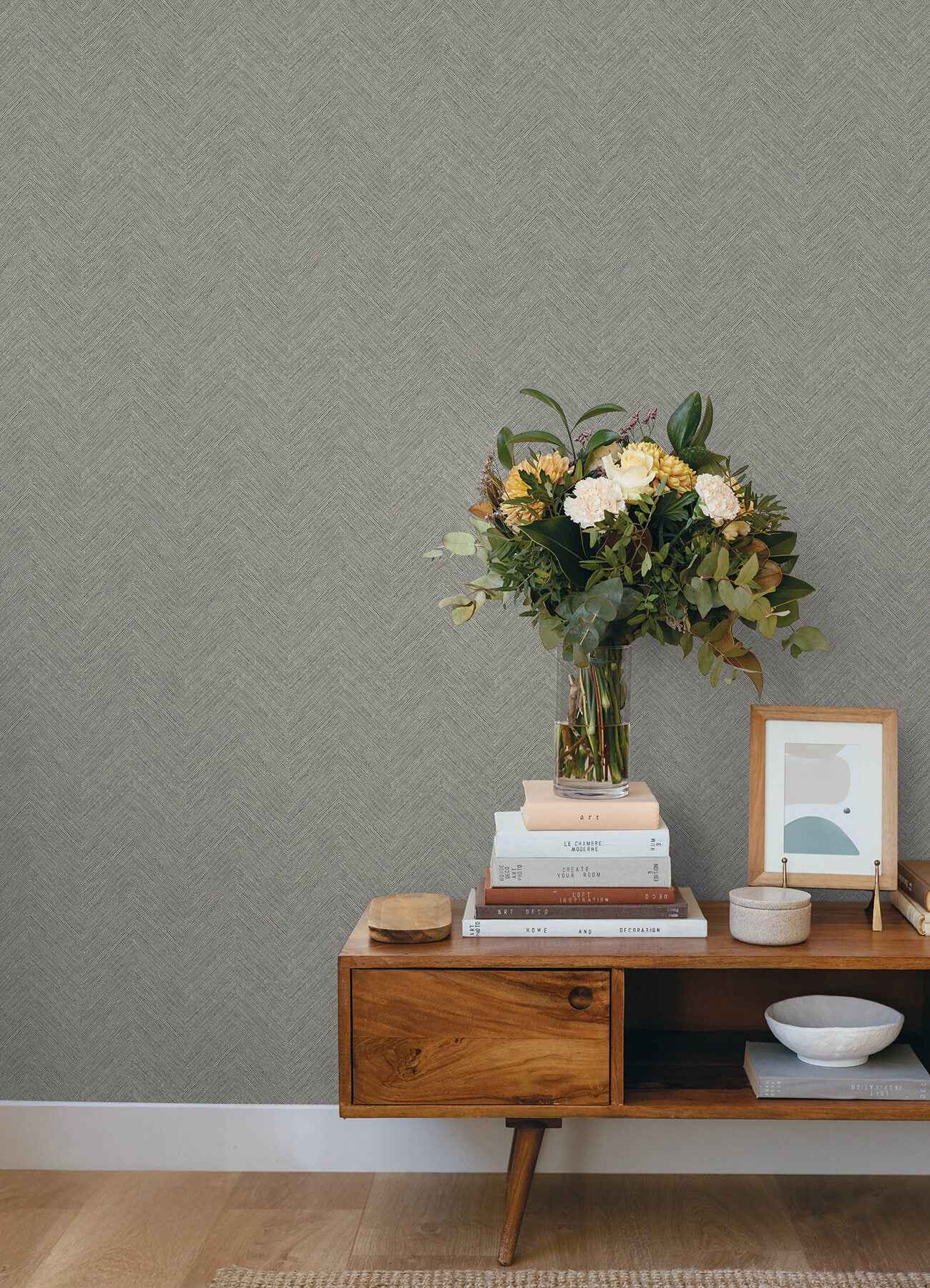 Caladesi Dark Grey Linen Chevron Wallpaper - York Wallcoverings - 4192-13674 - York Wallcoverings Wallpaper