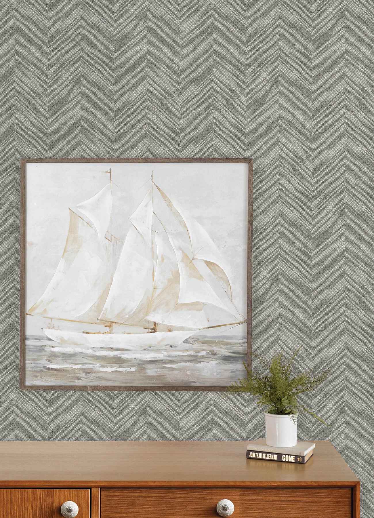 Caladesi Dark Grey Linen Chevron Wallpaper - York Wallcoverings - 4192-13674 - York Wallcoverings Wallpaper