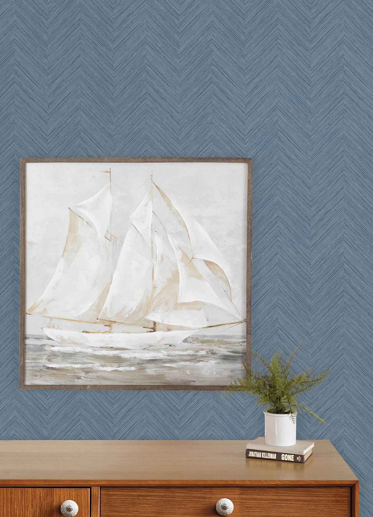 Caladesi Blue Linen Chevron Wallpaper - York Wallcoverings - 4192-13678 - York Wallcoverings Wallpaper