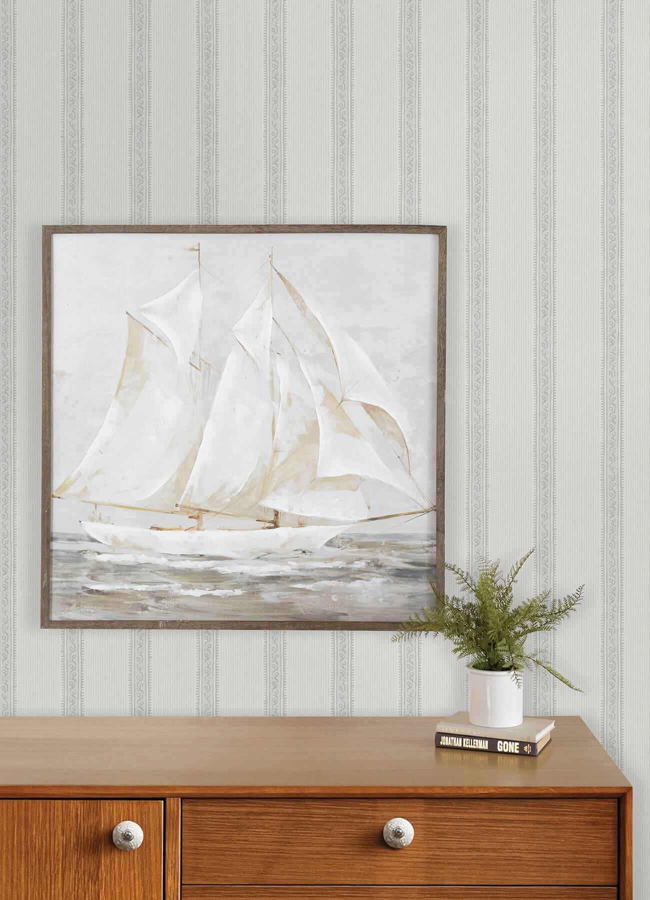 Mandevilla Light Blue Vine Stripe Wallpaper - York Wallcoverings - 4192-27690 - York Wallcoverings Wallpaper