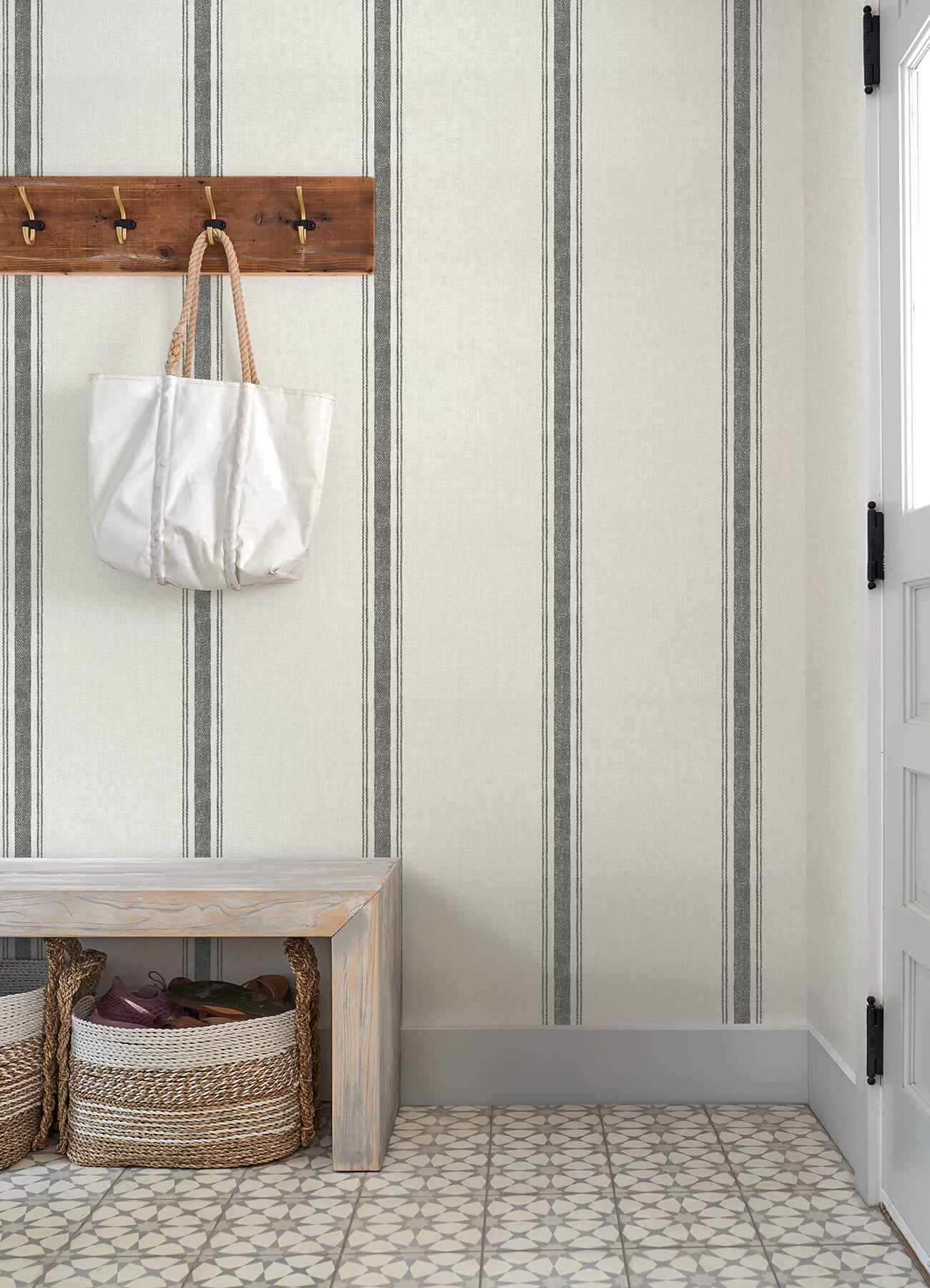 Linette Black Fabric Stripe Wallpaper - York Wallcoverings - 4192-70066 - York Wallcoverings Wallpaper
