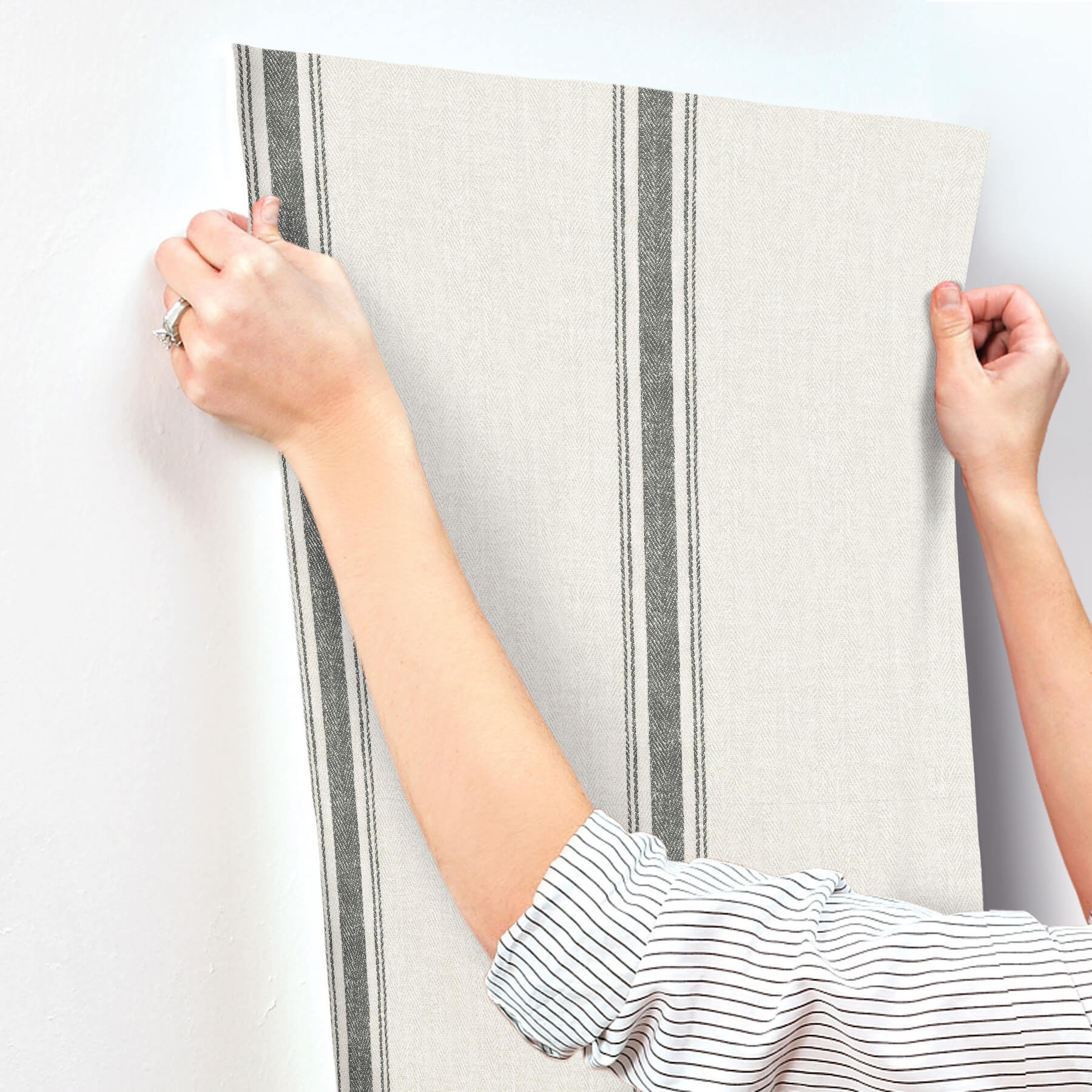 linette-black-fabric-stripe-wallpaper-york-wallcoverings-4192-70066 - York Wallcoverings Wallpaper