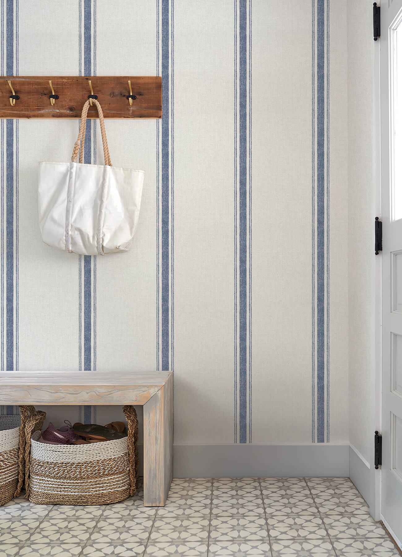Linette Blue Fabric Stripe Wallpaper - York Wallcoverings - 4192-70067 - York Wallcoverings Wallpaper