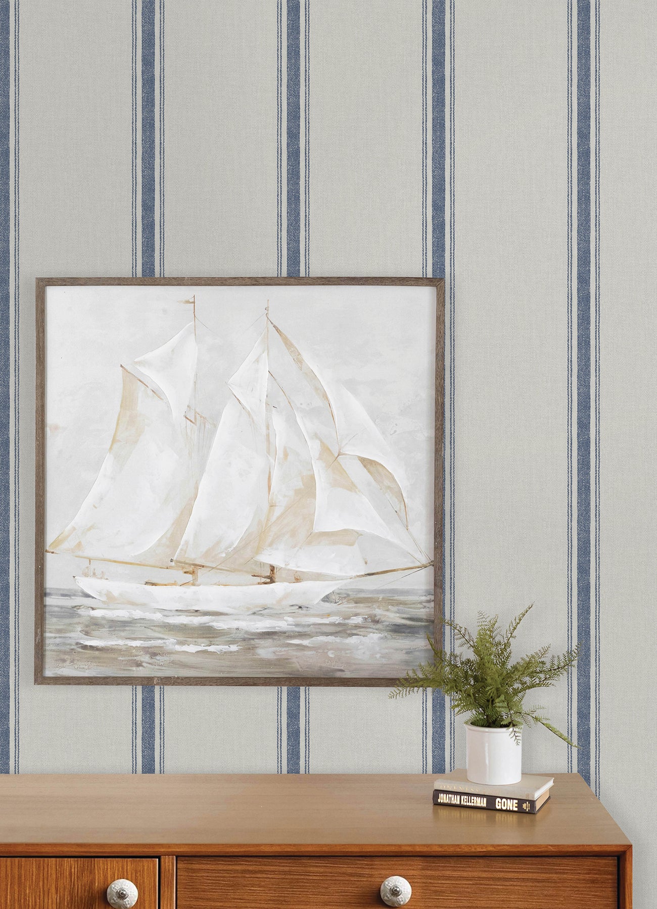Linette Blue Fabric Stripe Wallpaper - York Wallcoverings - 4192-70067 - York Wallcoverings Wallpaper