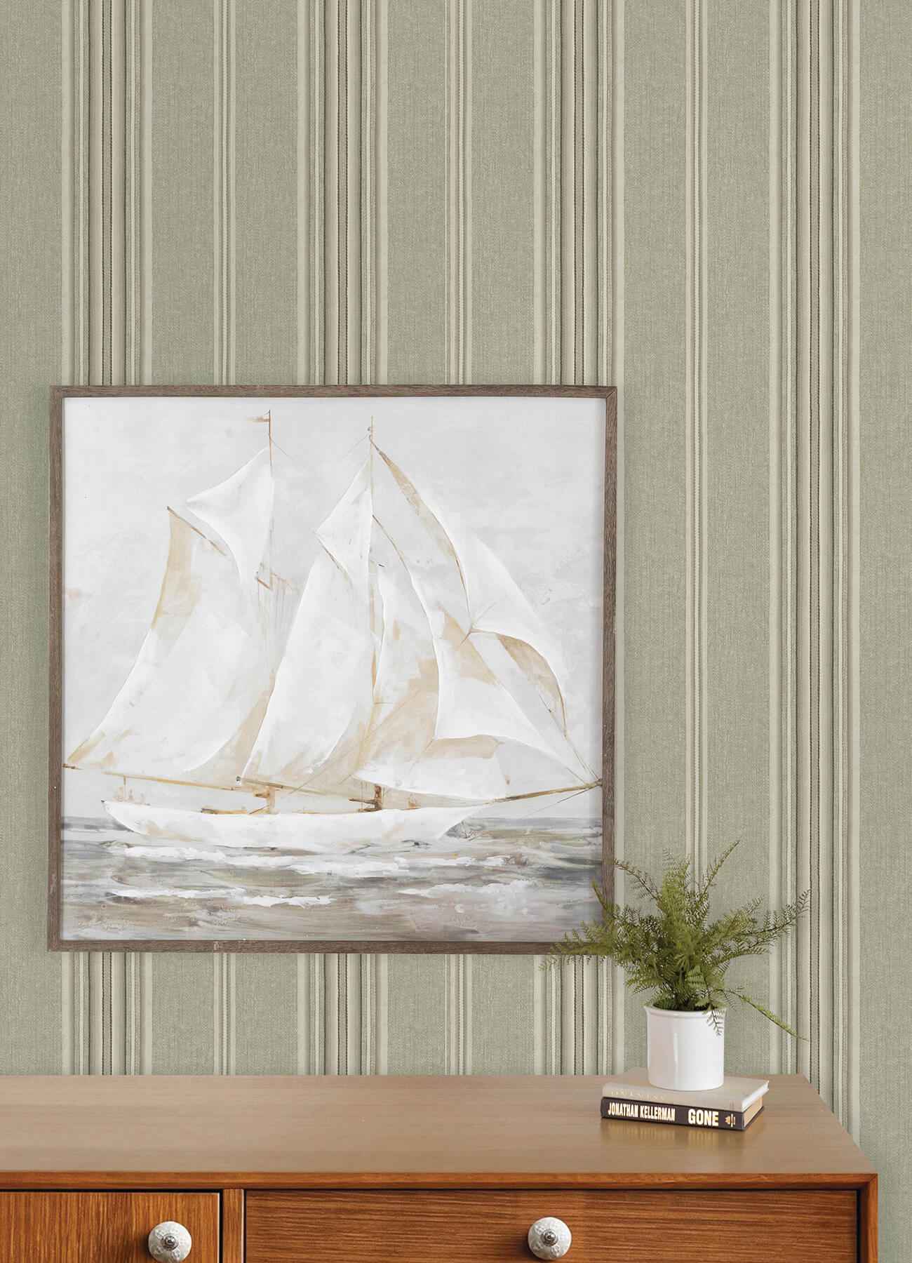 Calvados Moss Linen Stripe Wallpaper - York Wallcoverings - 4192-83121 - York Wallcoverings Wallpaper