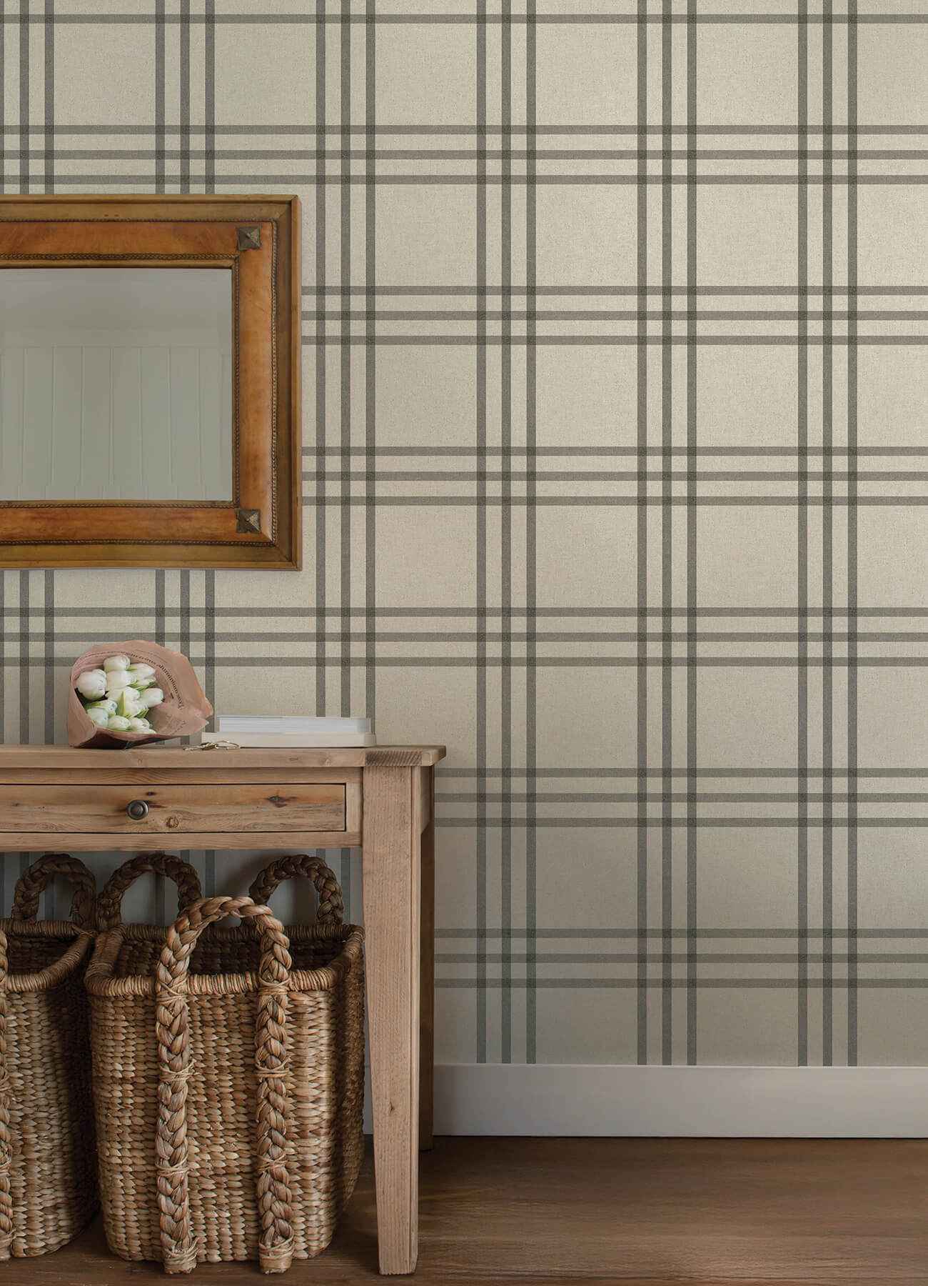 Fletcher Black Plaid Wallpaper - York Wallcoverings - 4192-83403 - York Wallcoverings Wallpaper
