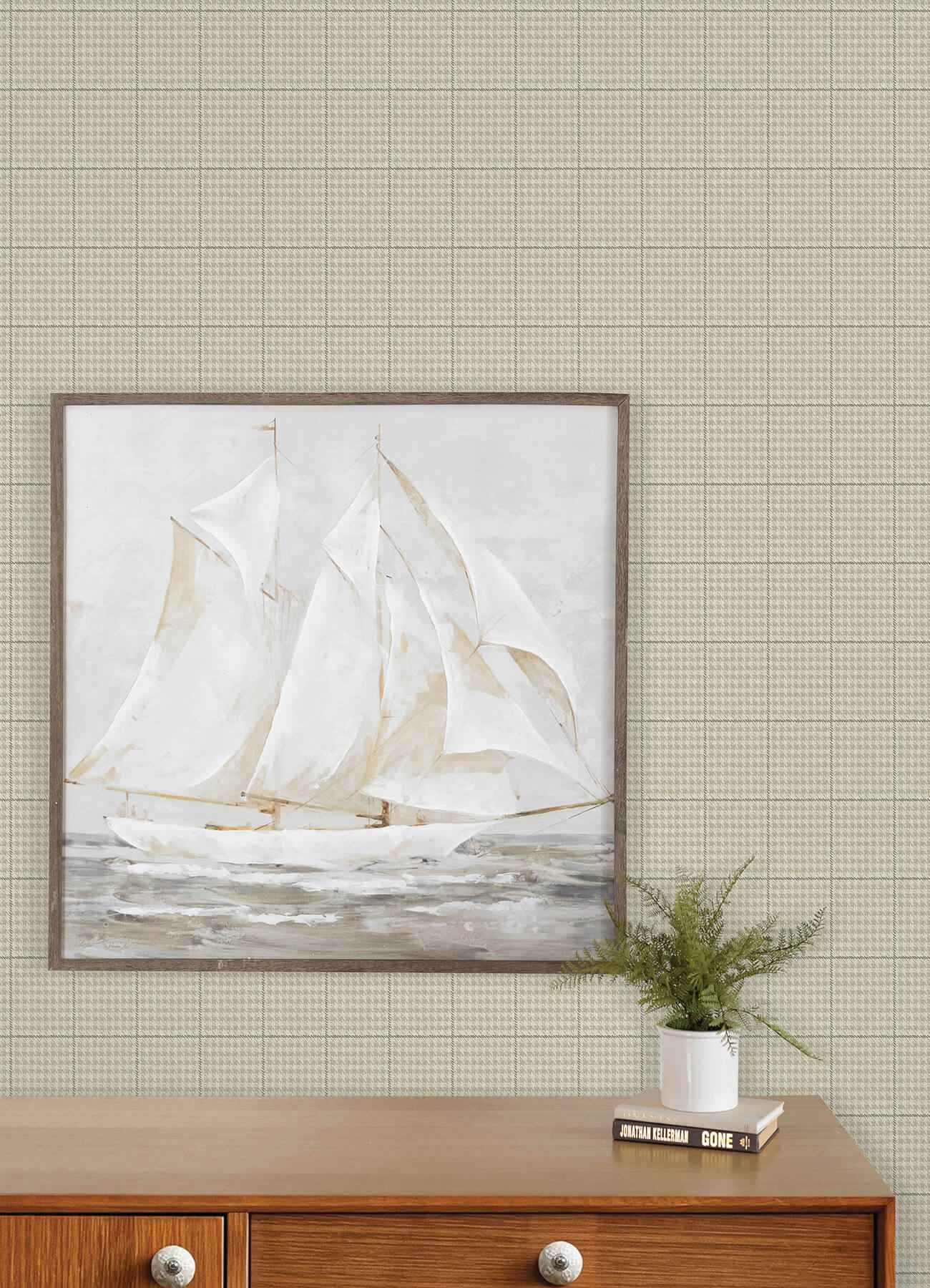 Prescott Taupe Glen Check Wallpaper - York Wallcoverings - 4192-83414 - York Wallcoverings Wallpaper