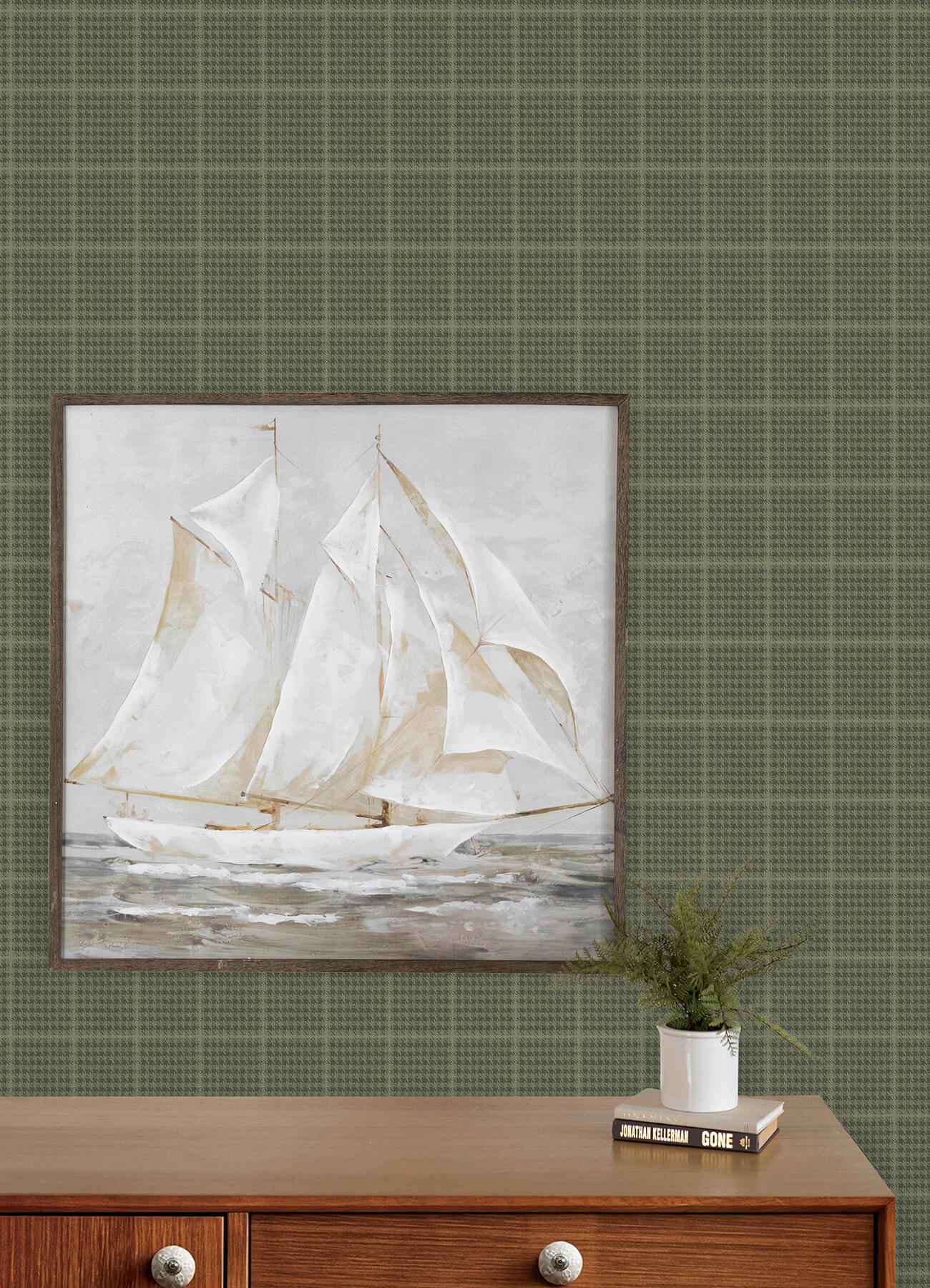 Prescott Dark Green Glen Check Wallpaper - York Wallcoverings - 4192-83415 - York Wallcoverings Wallpaper