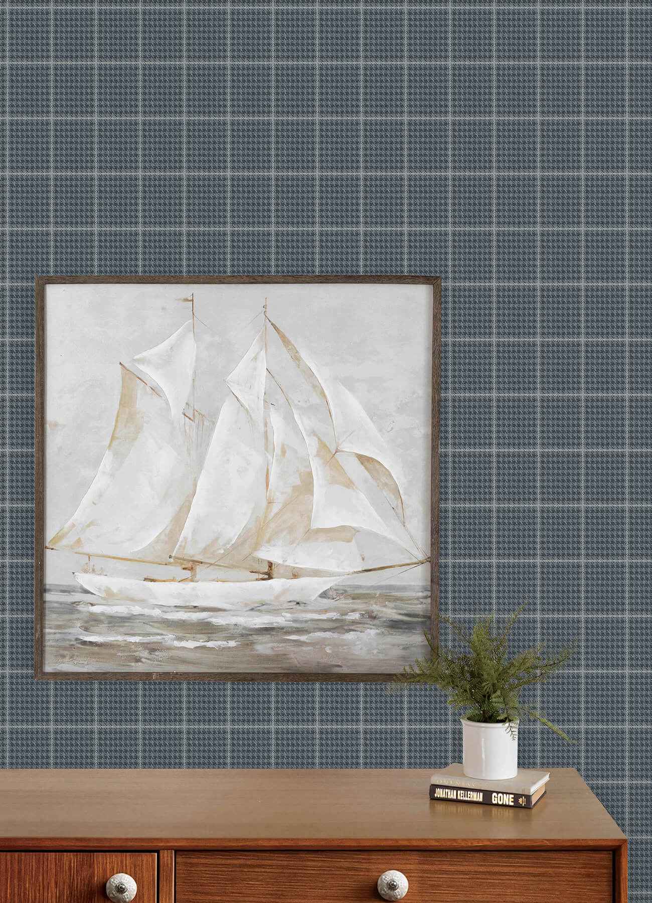 Prescott Navy Glen Check Wallpaper - York Wallcoverings - 4192-83416 - York Wallcoverings Wallpaper