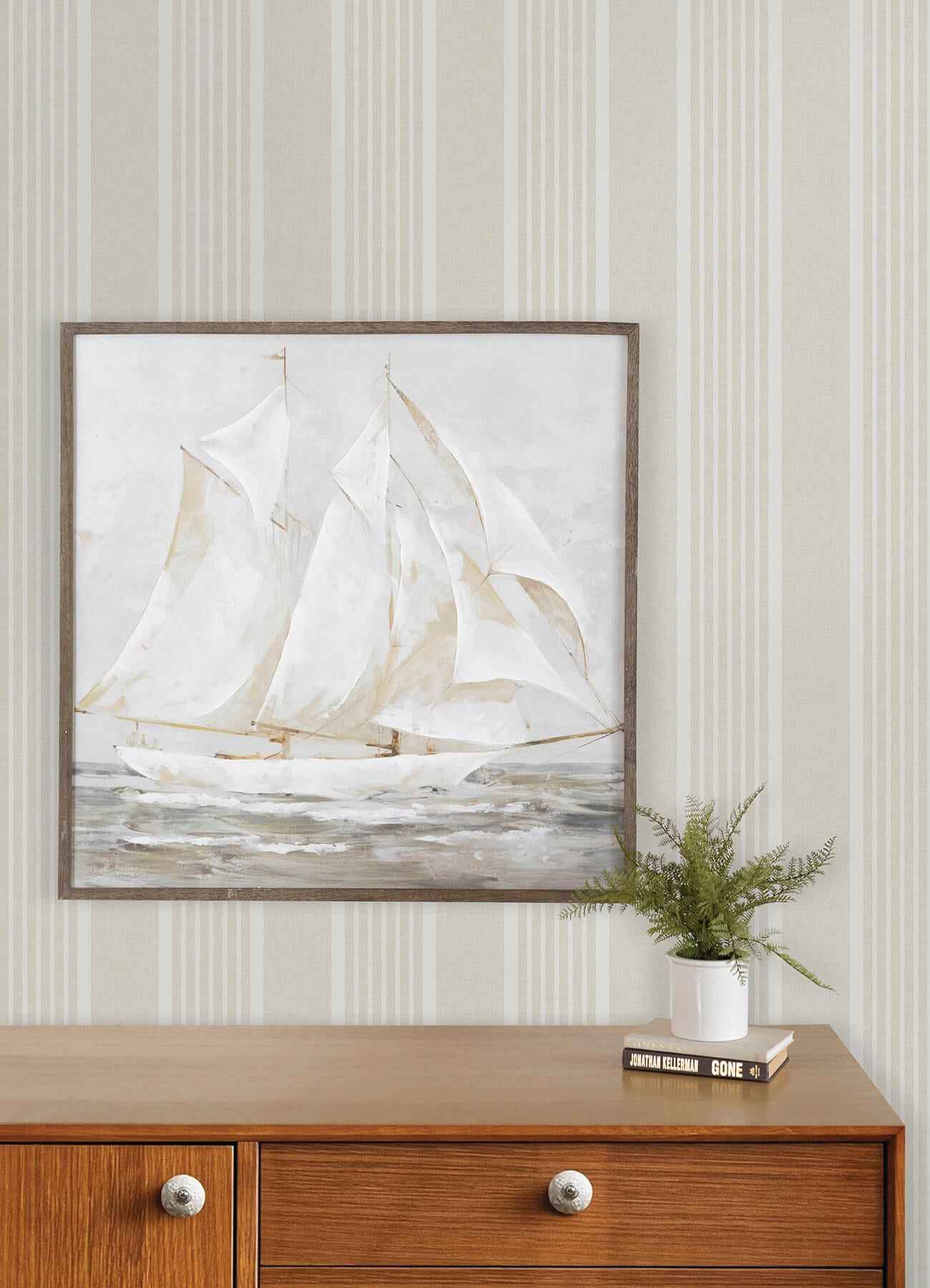 Bingley Beige Embellished Stripe Wallpaper - York Wallcoverings - 4192-83433 - York Wallcoverings Wallpaper