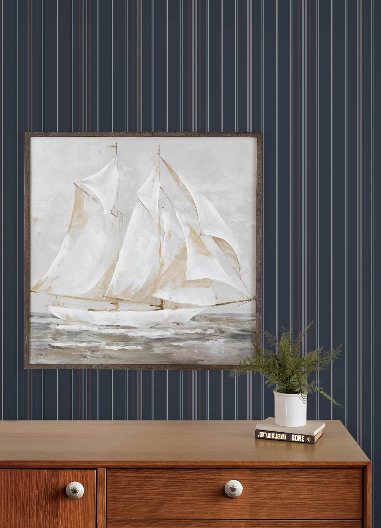 Lascelle Navy Modern Pinstripe Wallpaper - York Wallcoverings - 4192-83450 - York Wallcoverings Wallpaper