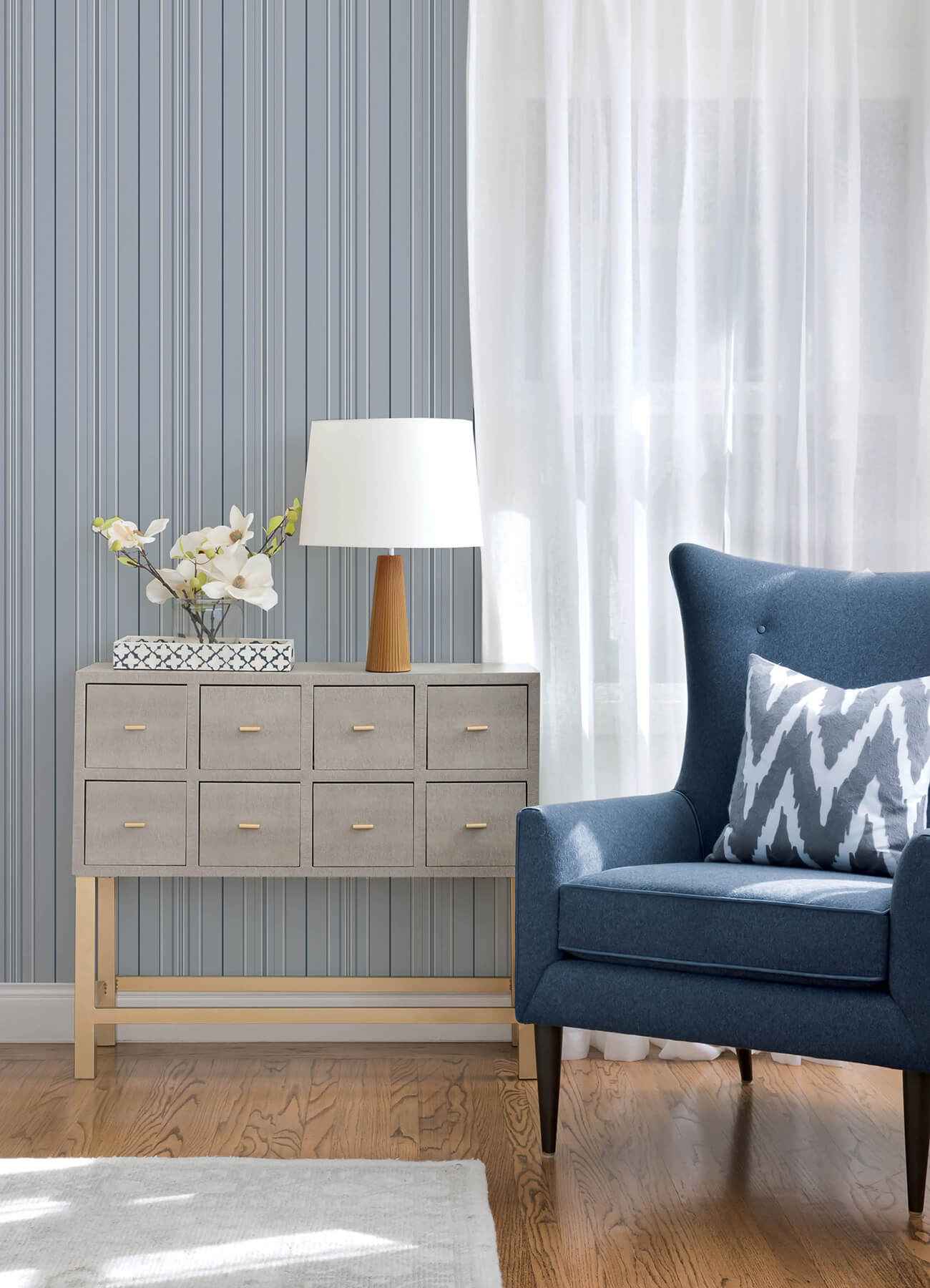 Lascelle Light Blue Modern Pinstripe Wallpaper - York Wallcoverings - 4192-83452 - York Wallcoverings Wallpaper