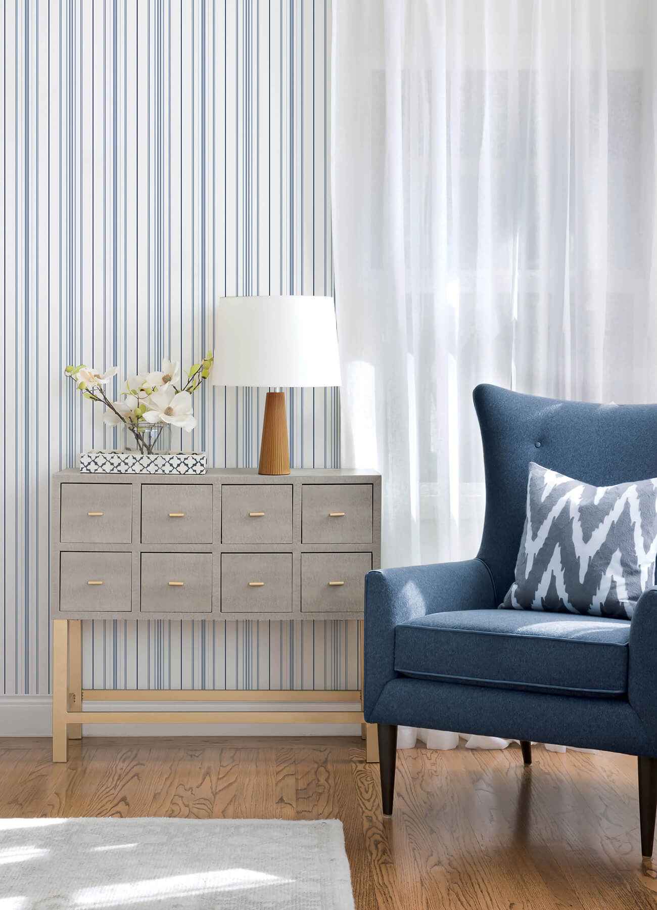 Lascelle Blue Modern Pinstripe Wallpaper - York Wallcoverings - 4192-83454 - York Wallcoverings Wallpaper