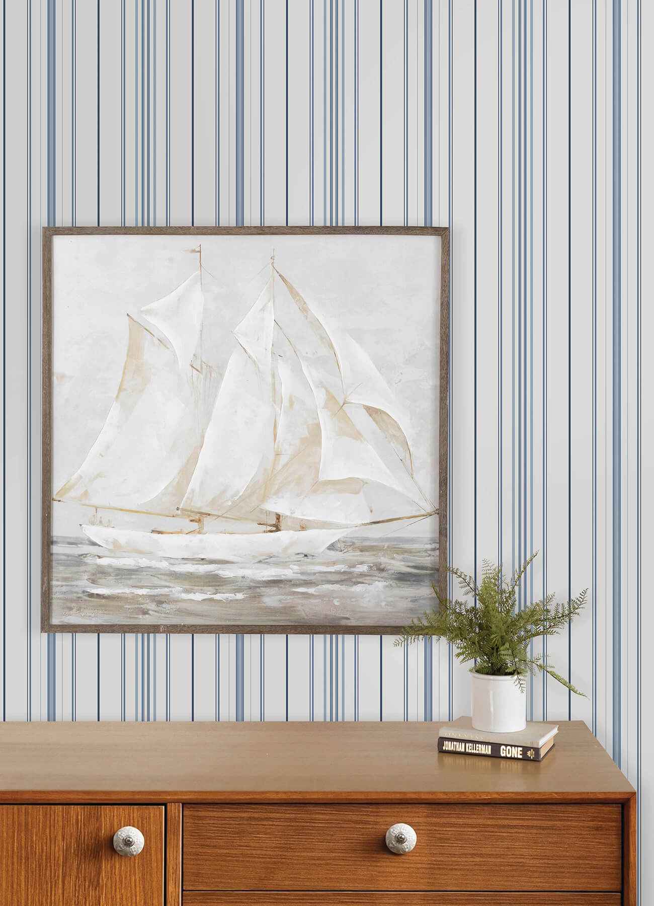 Lascelle Blue Modern Pinstripe Wallpaper - York Wallcoverings - 4192-83454 - York Wallcoverings Wallpaper