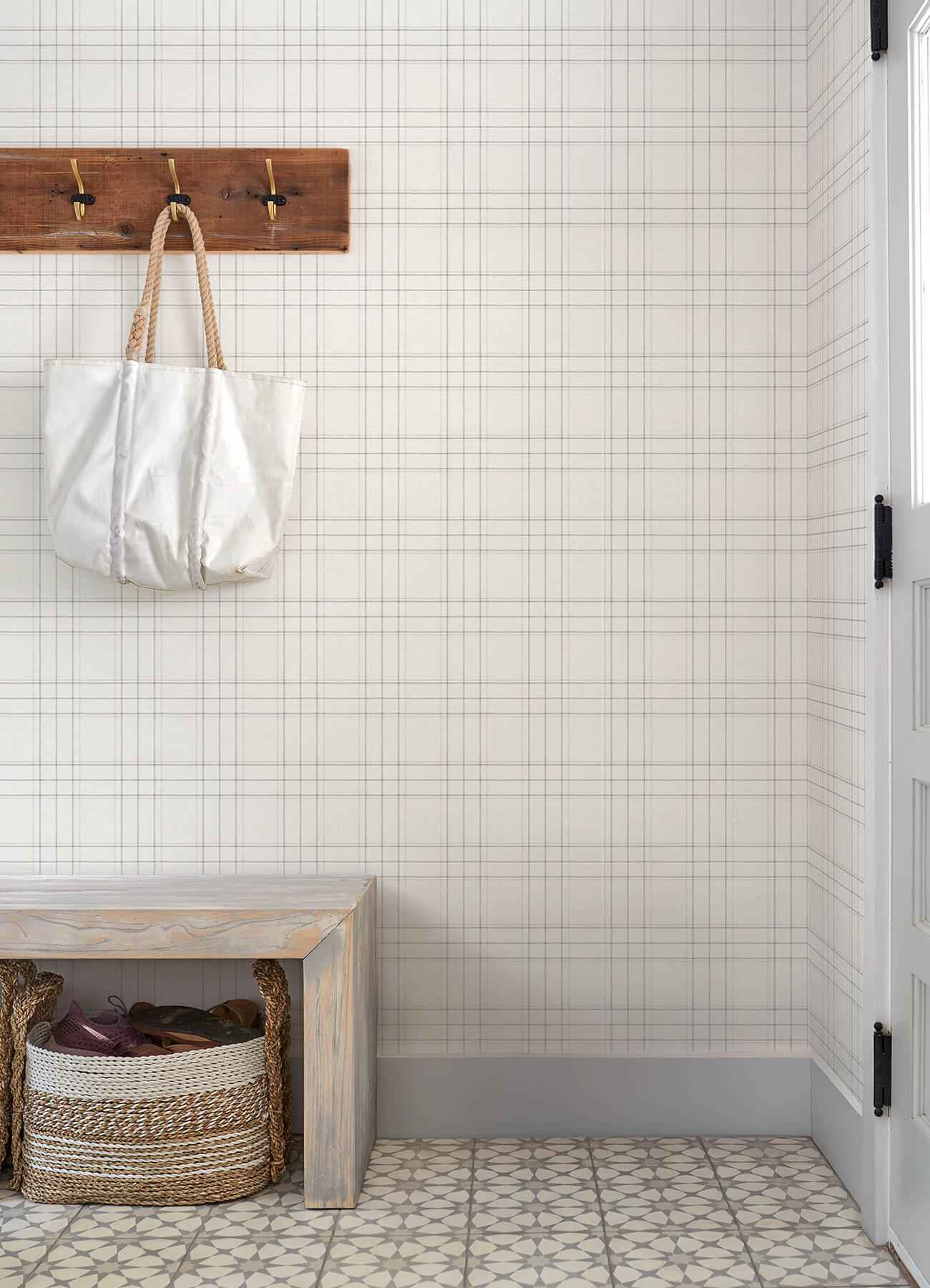 Fox Hollow Ivory Dashed Plaid Wallpaper - York Wallcoverings - 4192-83455 - York Wallcoverings Wallpaper