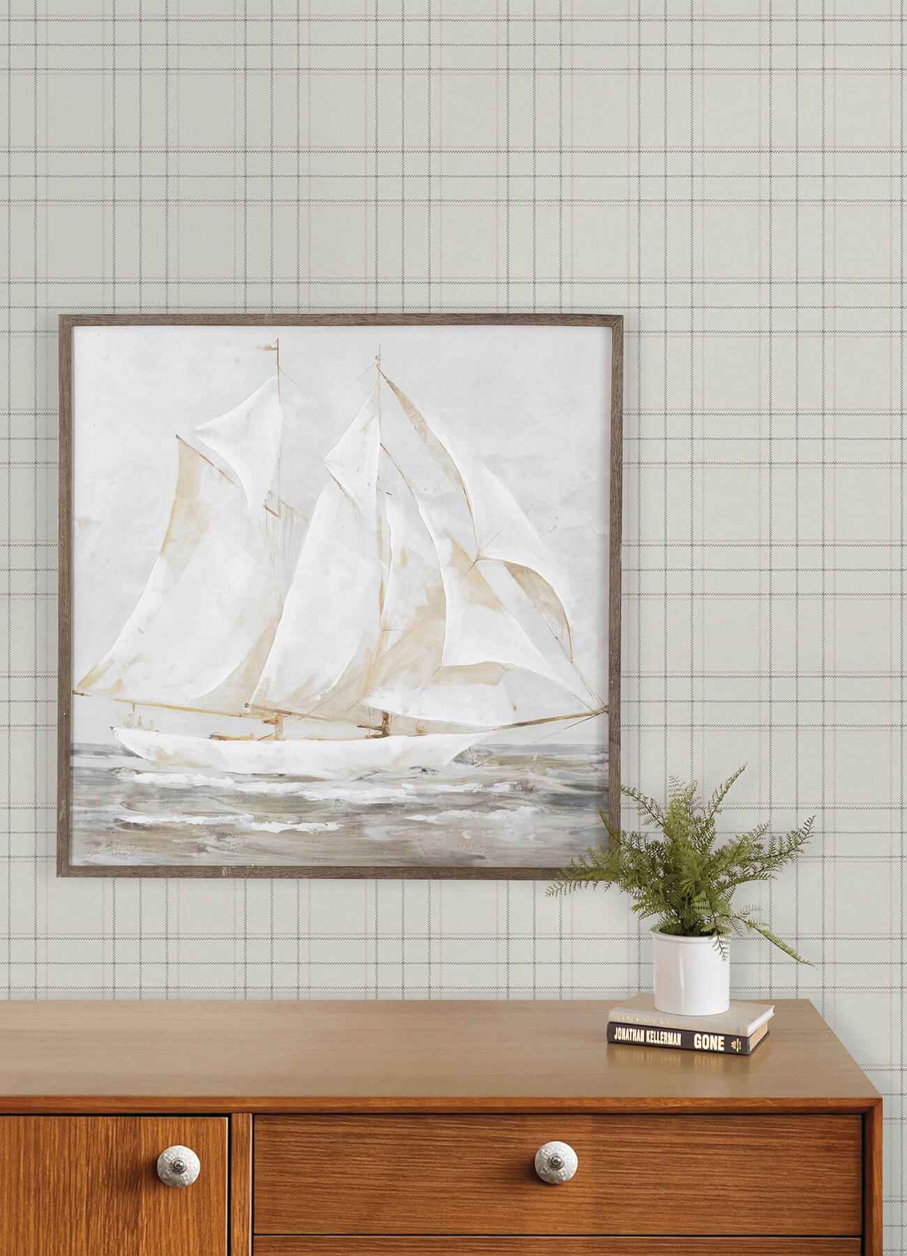 Fox Hollow Ivory Dashed Plaid Wallpaper - York Wallcoverings - 4192-83455 - York Wallcoverings Wallpaper
